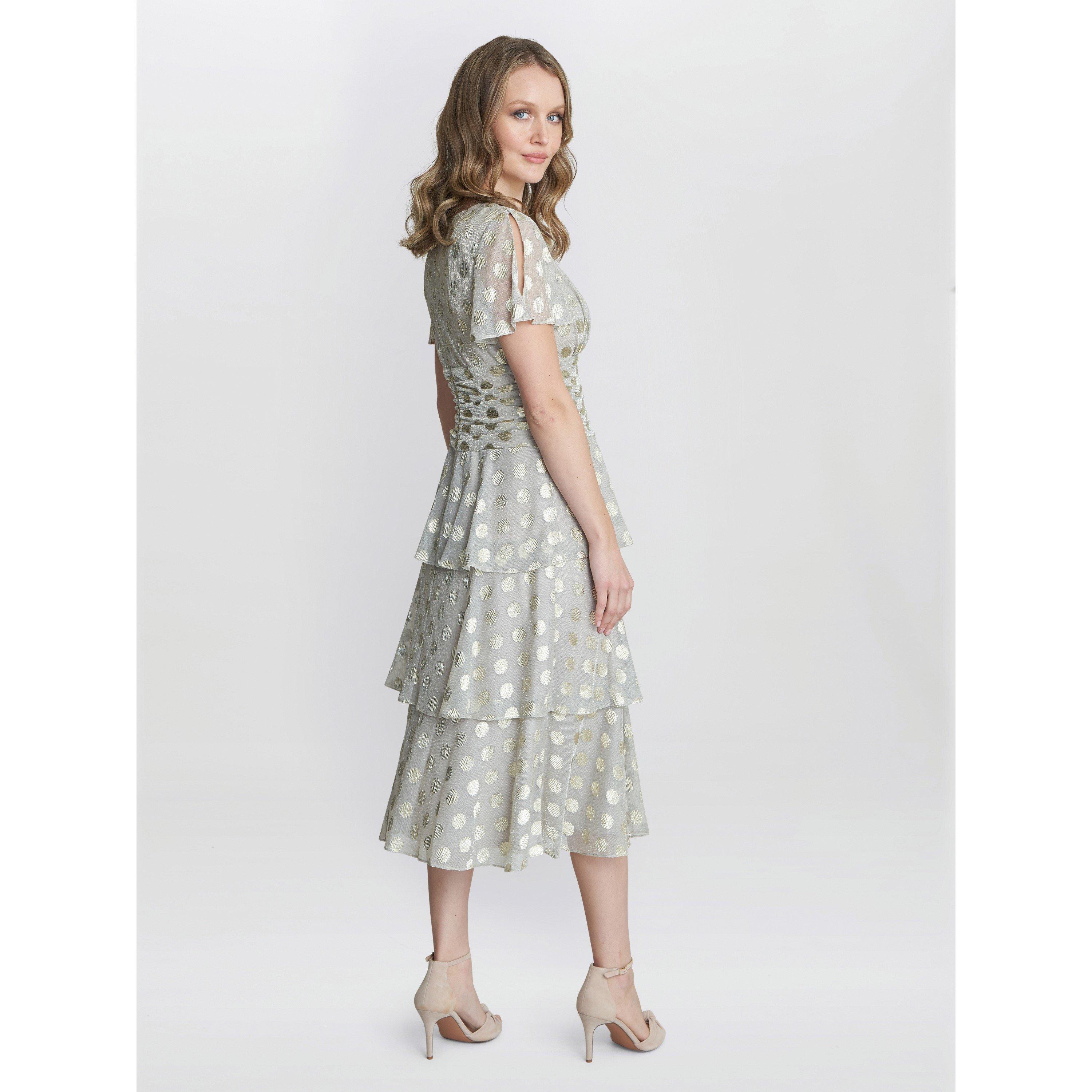 Gold - Gina Bacconi - Cassie Polka Dot Midi Tier Dress - 2