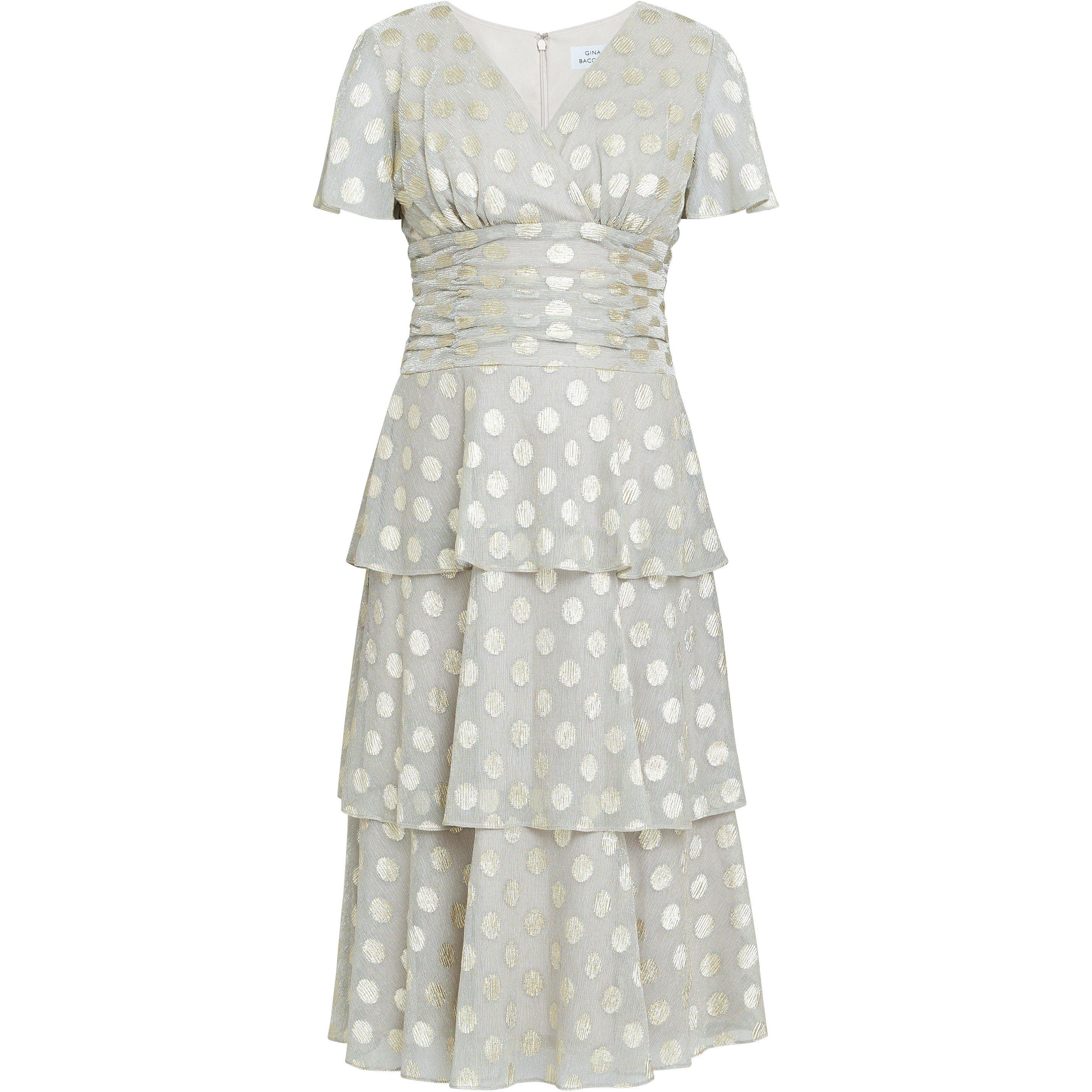 Gold - Gina Bacconi - Cassie Polka Dot Midi Tier Dress - 4