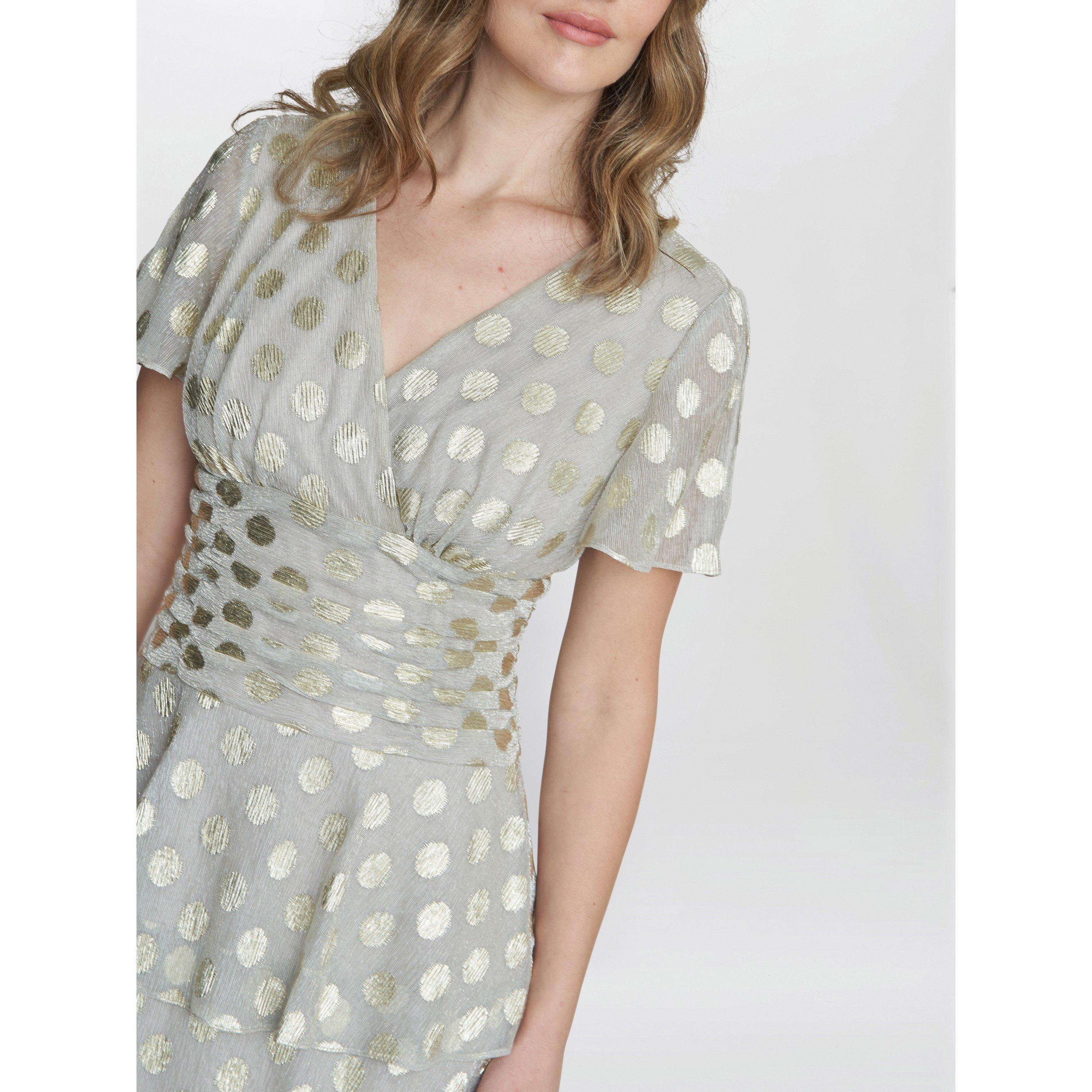 Gold - Gina Bacconi - Cassie Polka Dot Midi Tier Dress - 5