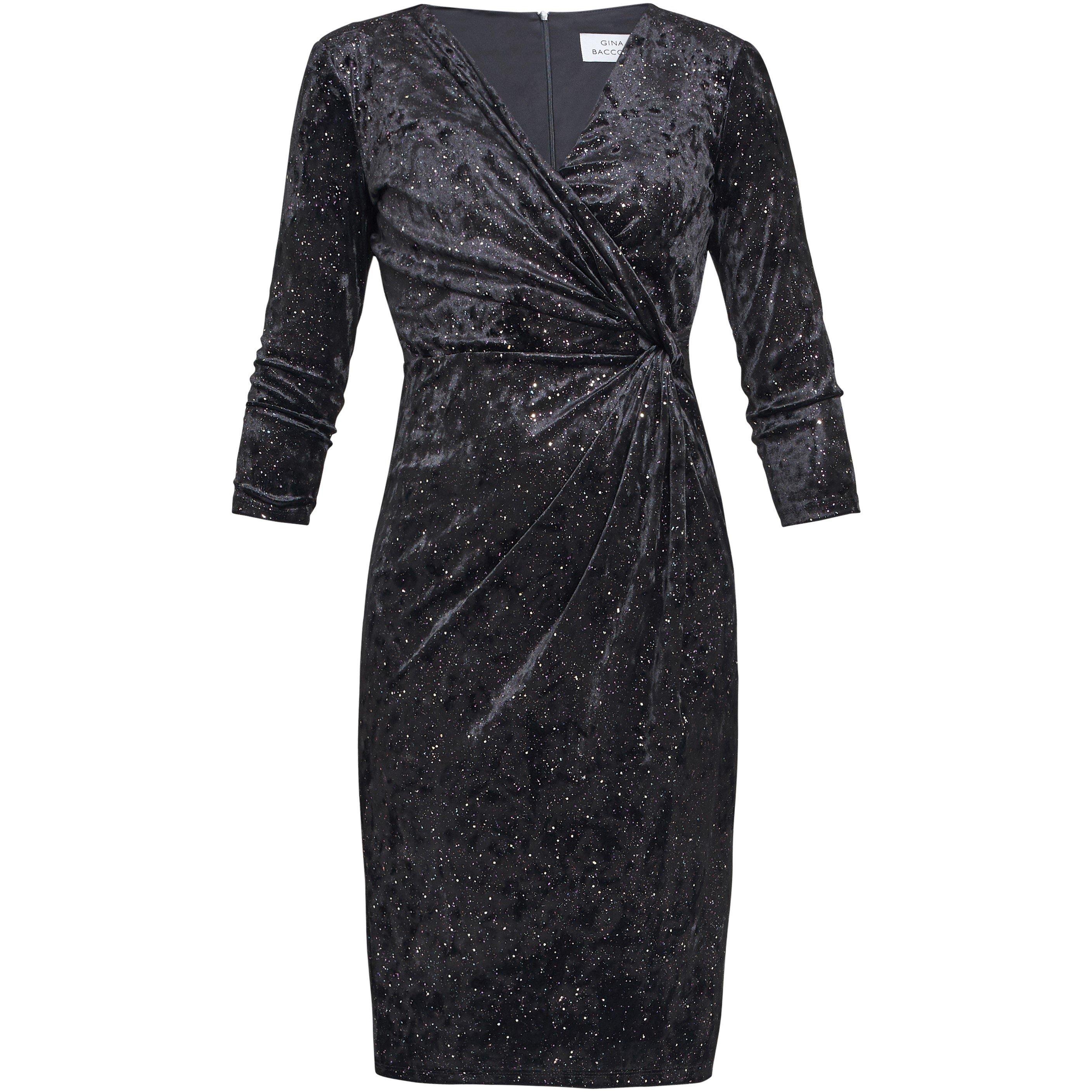 Black / Multi - Gina Bacconi - Shannon Velvet Wrap Knot Dress - 4