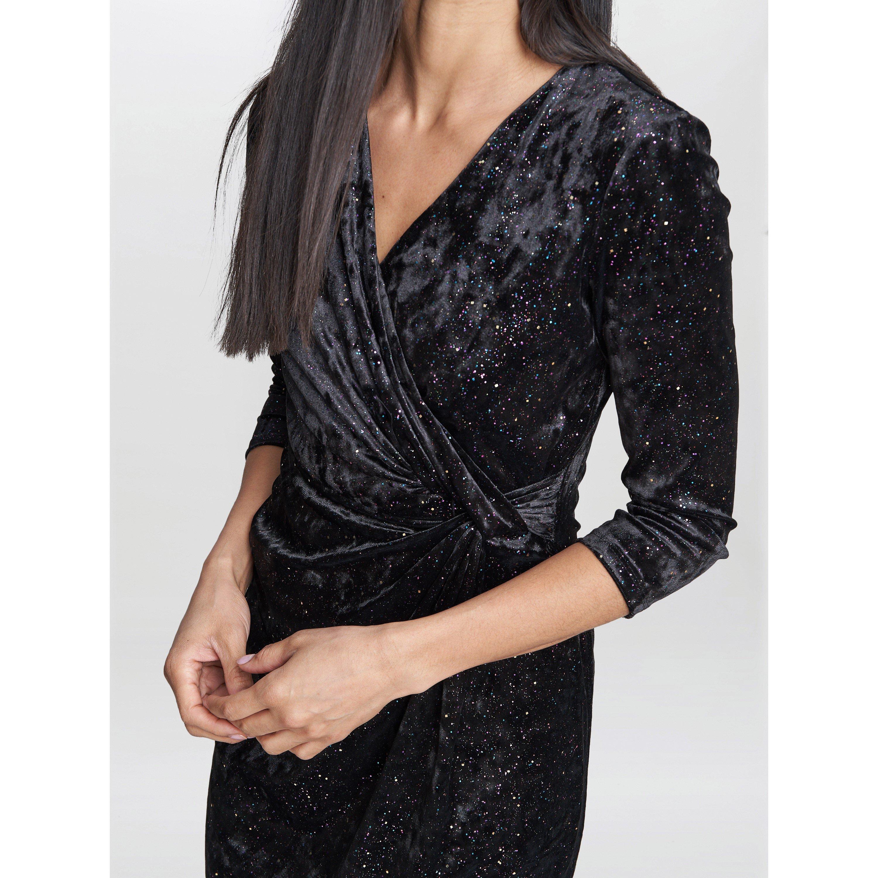 Black / Multi - Gina Bacconi - Shannon Velvet Wrap Knot Dress - 5
