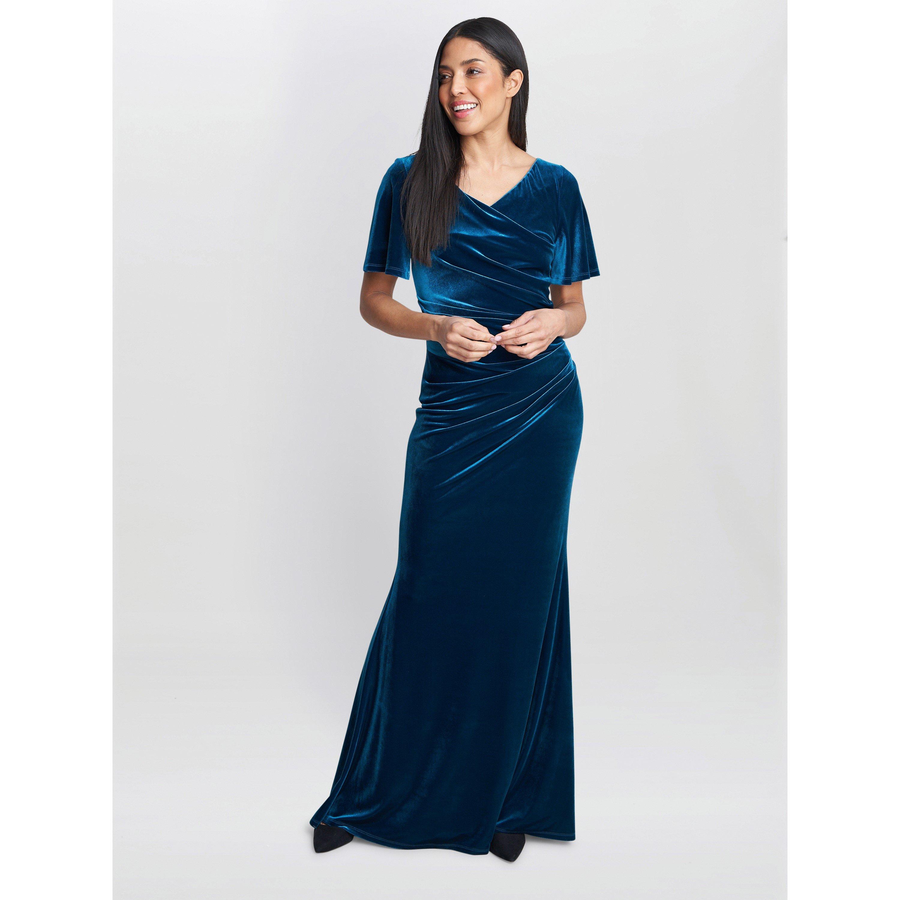 Gina Bacconi Women's Minka Velvet Maxi Dress With Cowl Neck - Teal - 22