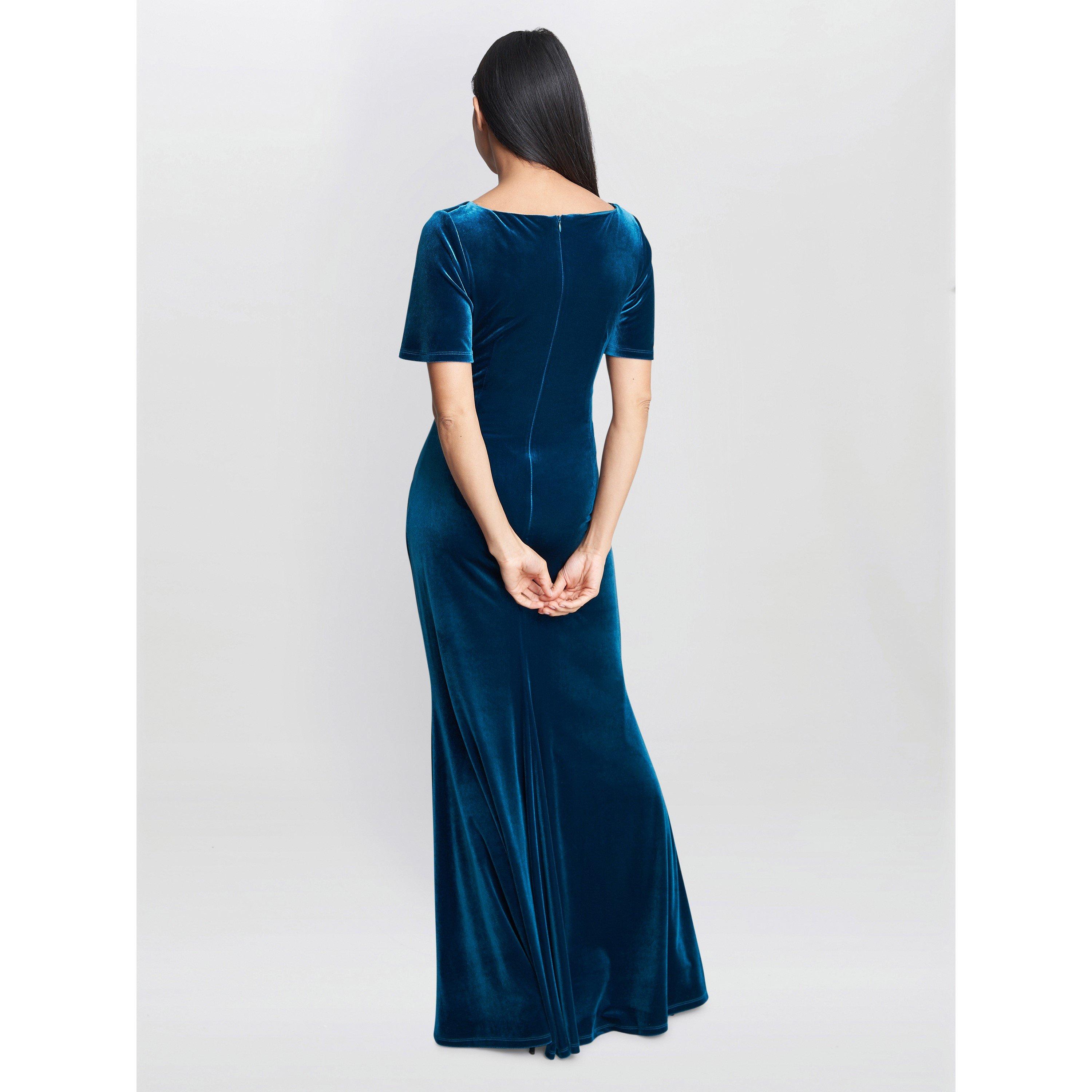Teal - Gina Bacconi - Minka Velvet Maxi Dress With Cowl Neck - 2