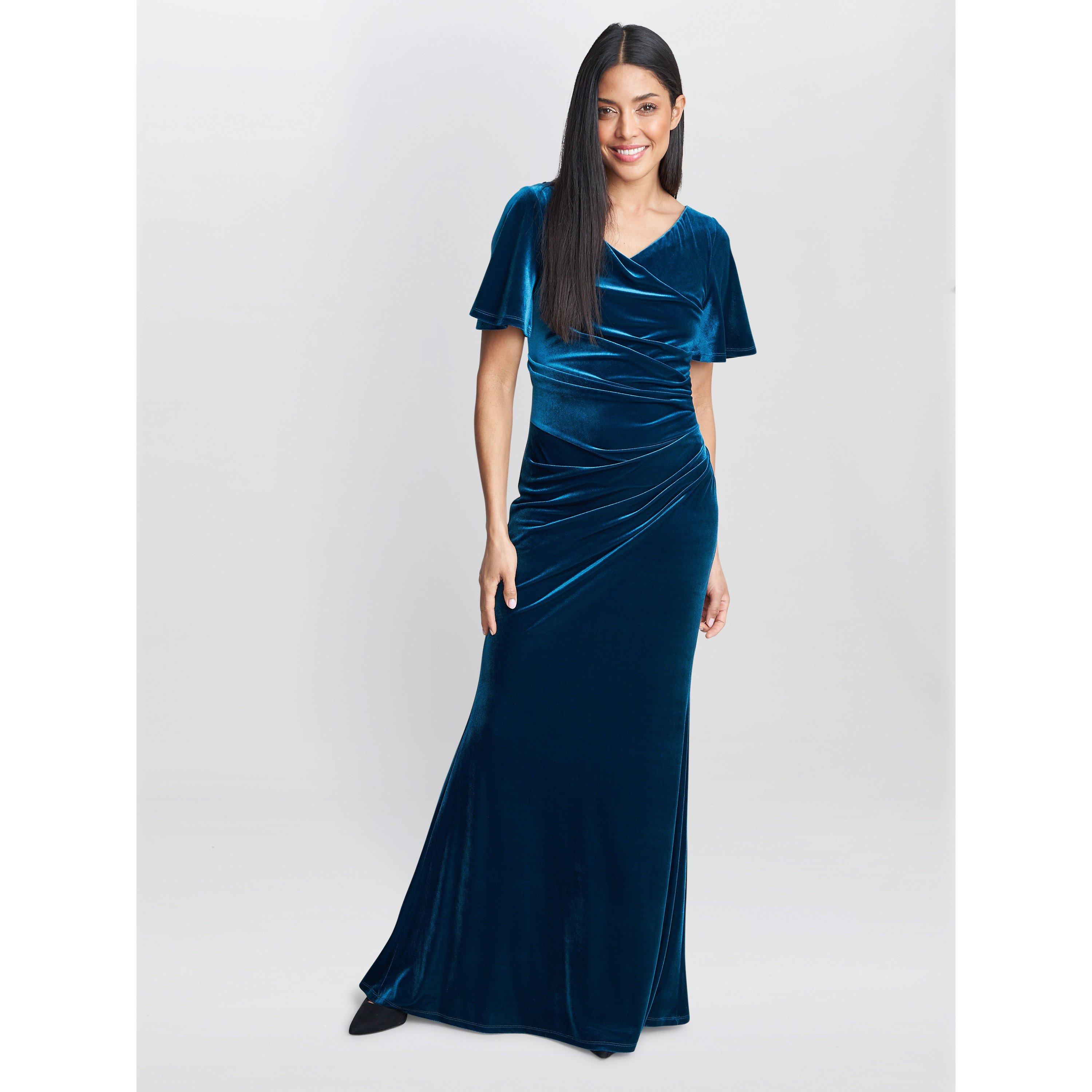 Teal - Gina Bacconi - Minka Velvet Maxi Dress With Cowl Neck - 3