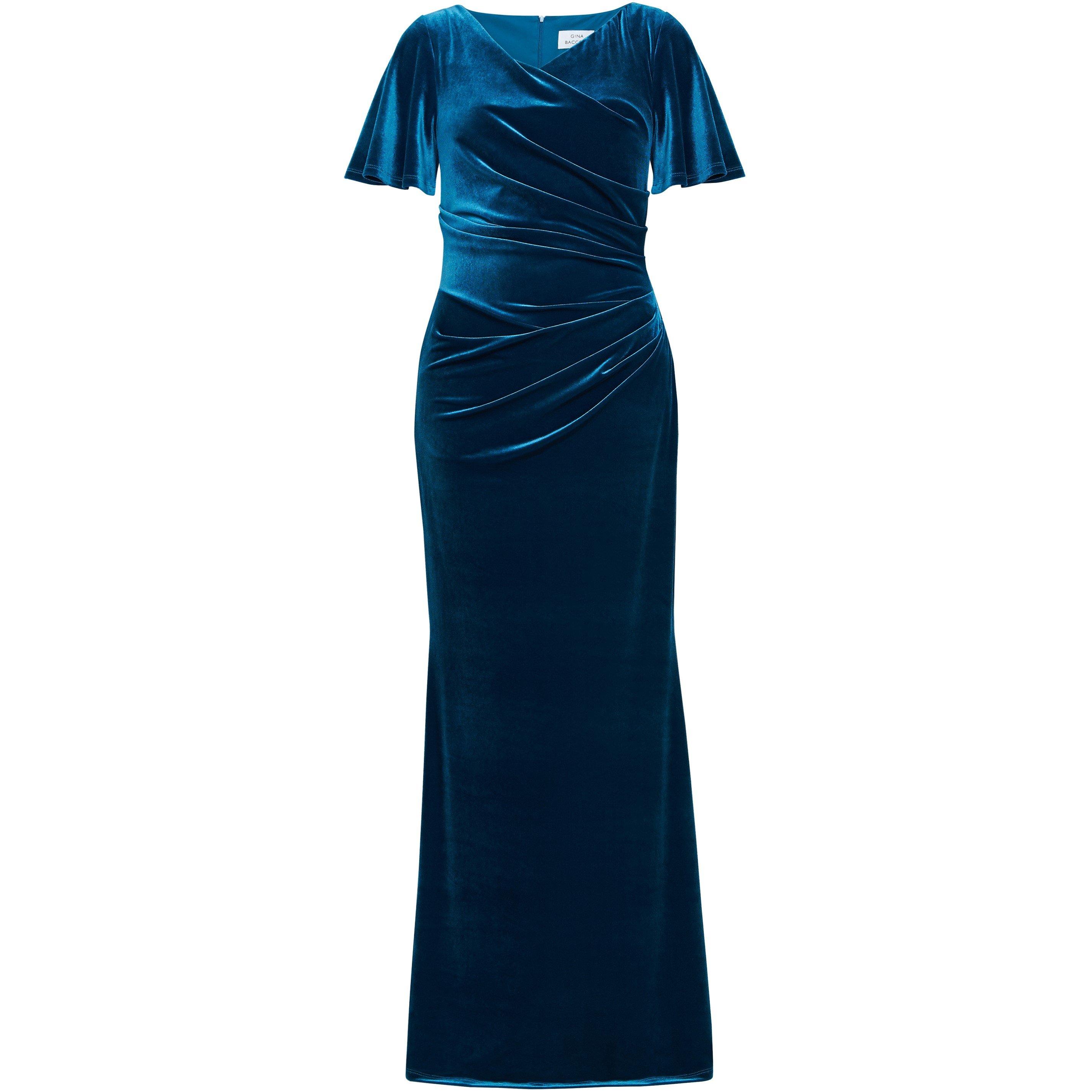 Teal - Gina Bacconi - Minka Velvet Maxi Dress With Cowl Neck - 4