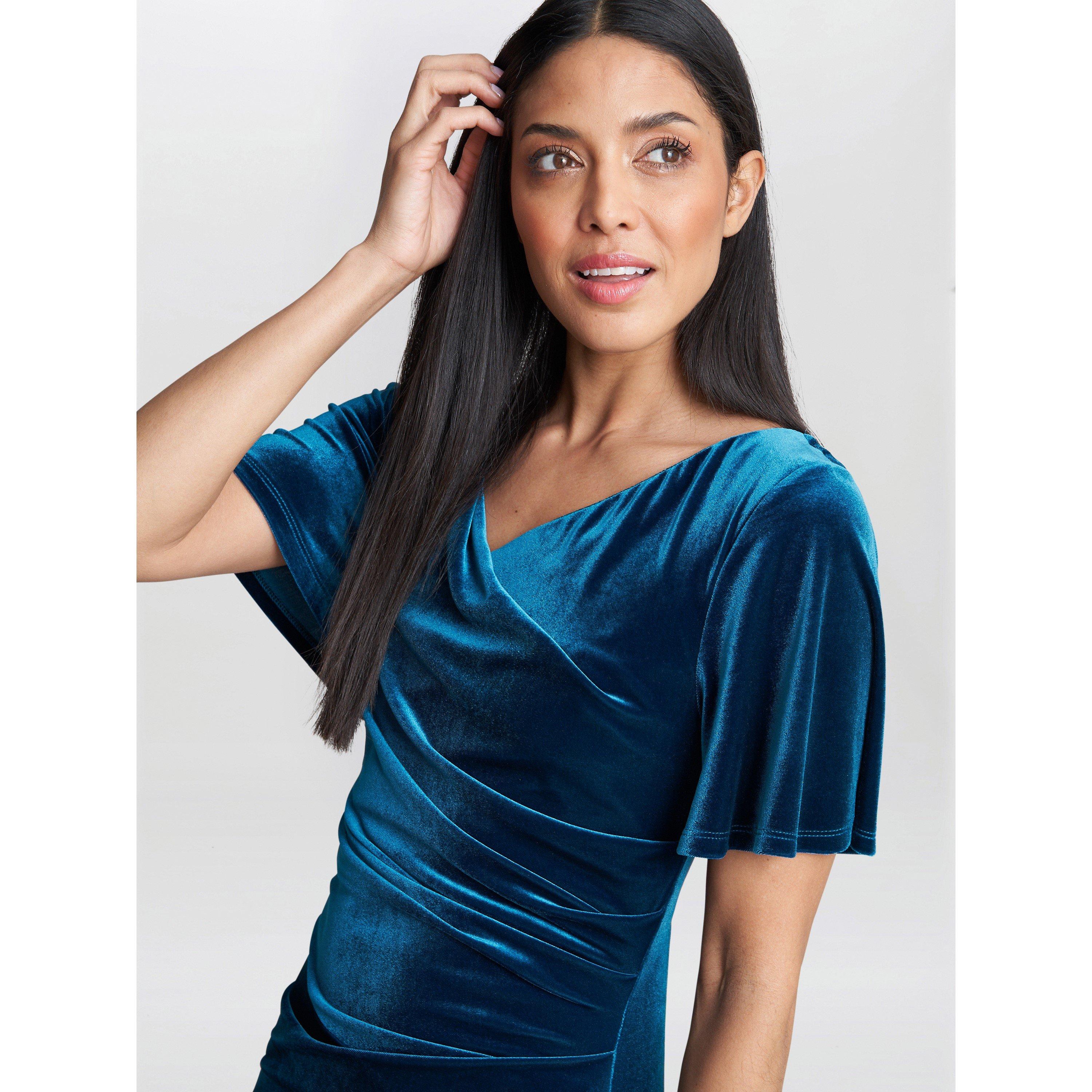 Teal - Gina Bacconi - Minka Velvet Maxi Dress With Cowl Neck - 5