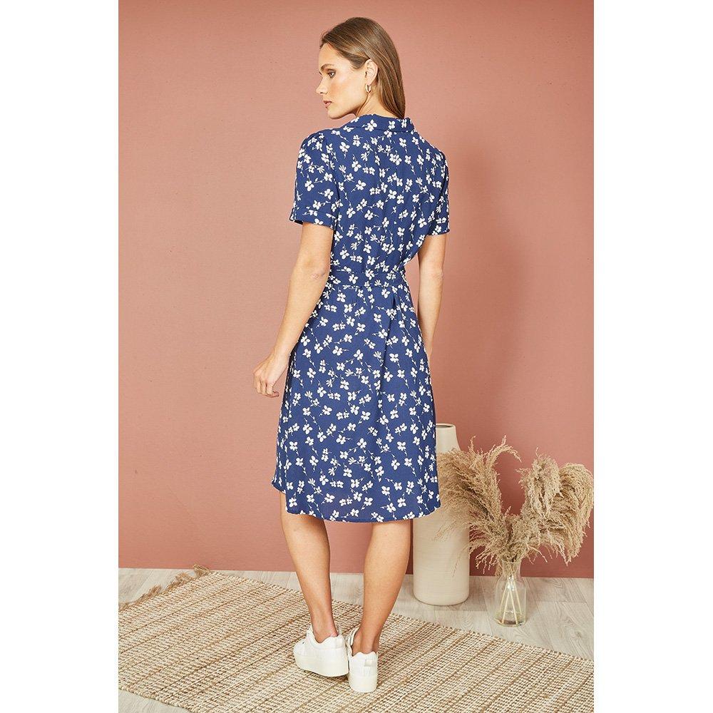 Navy - Yumi - Navy Daisy Print Retro Shirt Dress - 3