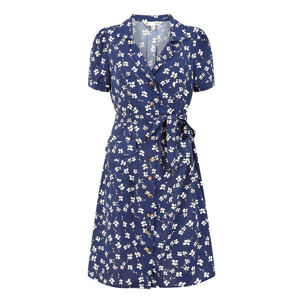 Navy - Yumi - Navy Daisy Print Retro Shirt Dress - 4