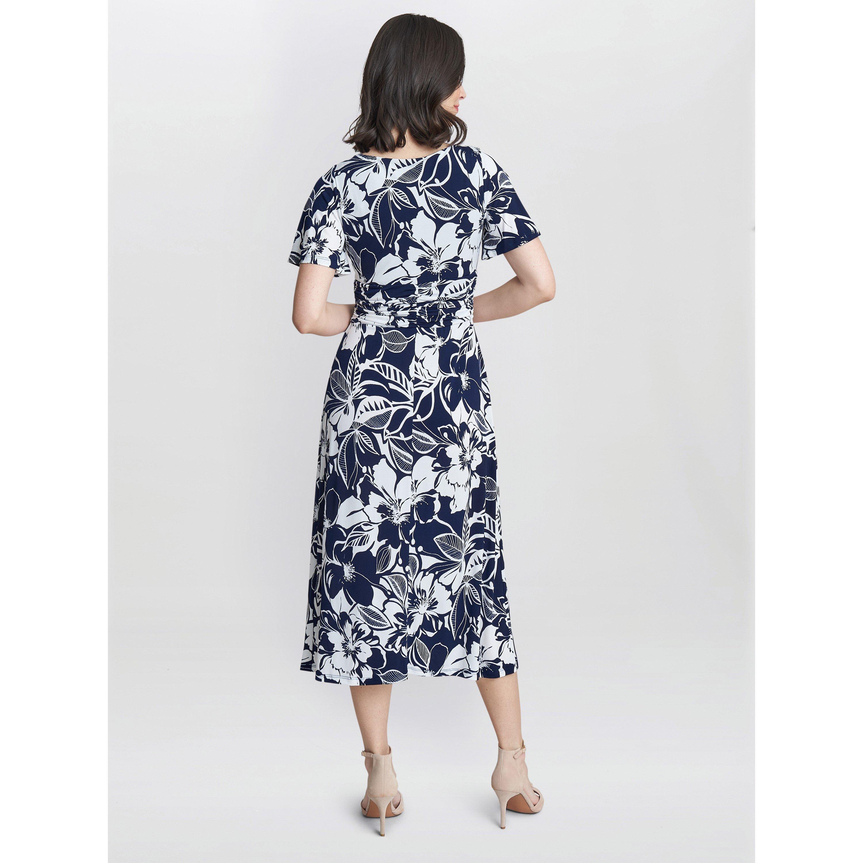 Navy / White - Gina Bacconi - Gemma Jersey Print Dress - 2