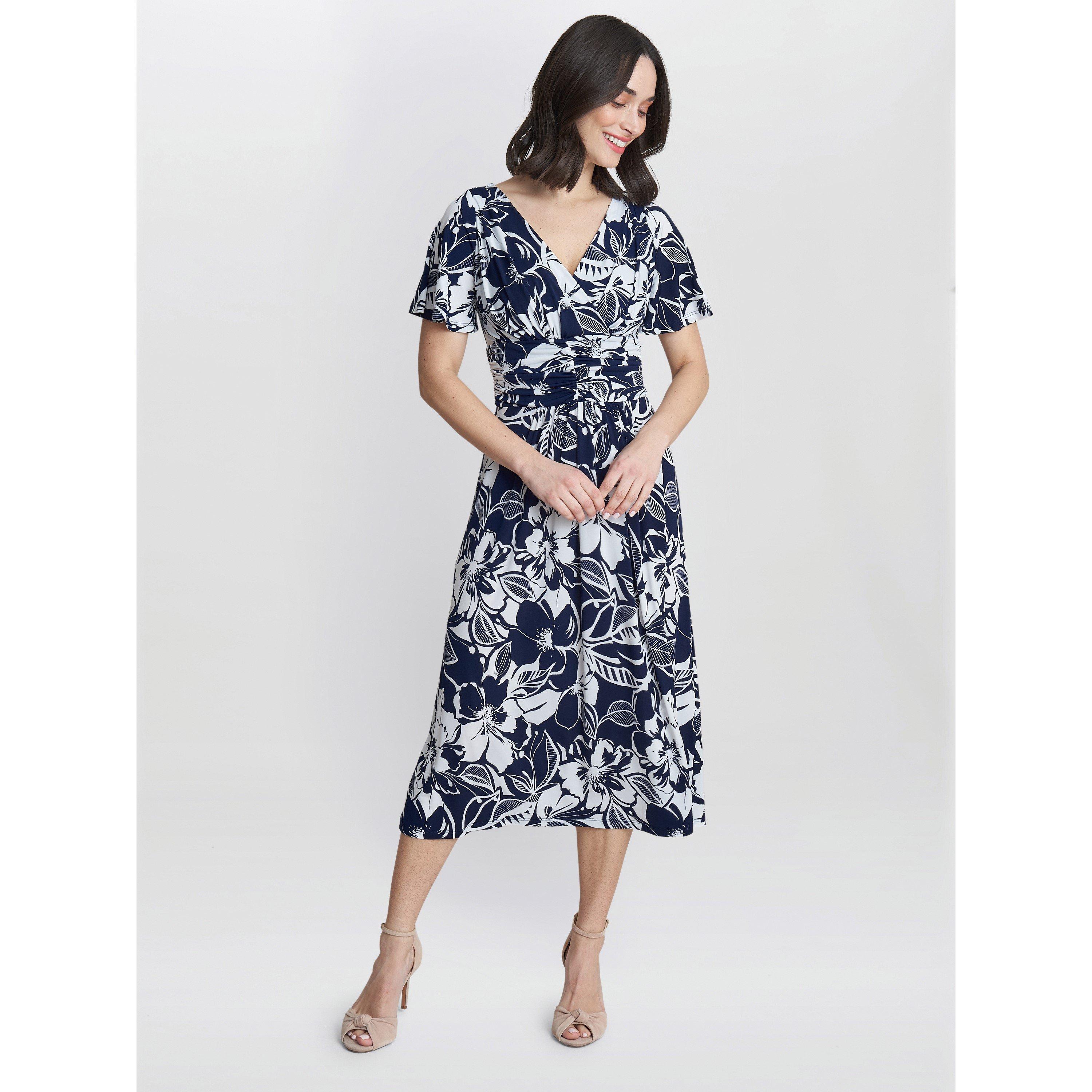 Navy / White - Gina Bacconi - Gemma Jersey Print Dress - 3