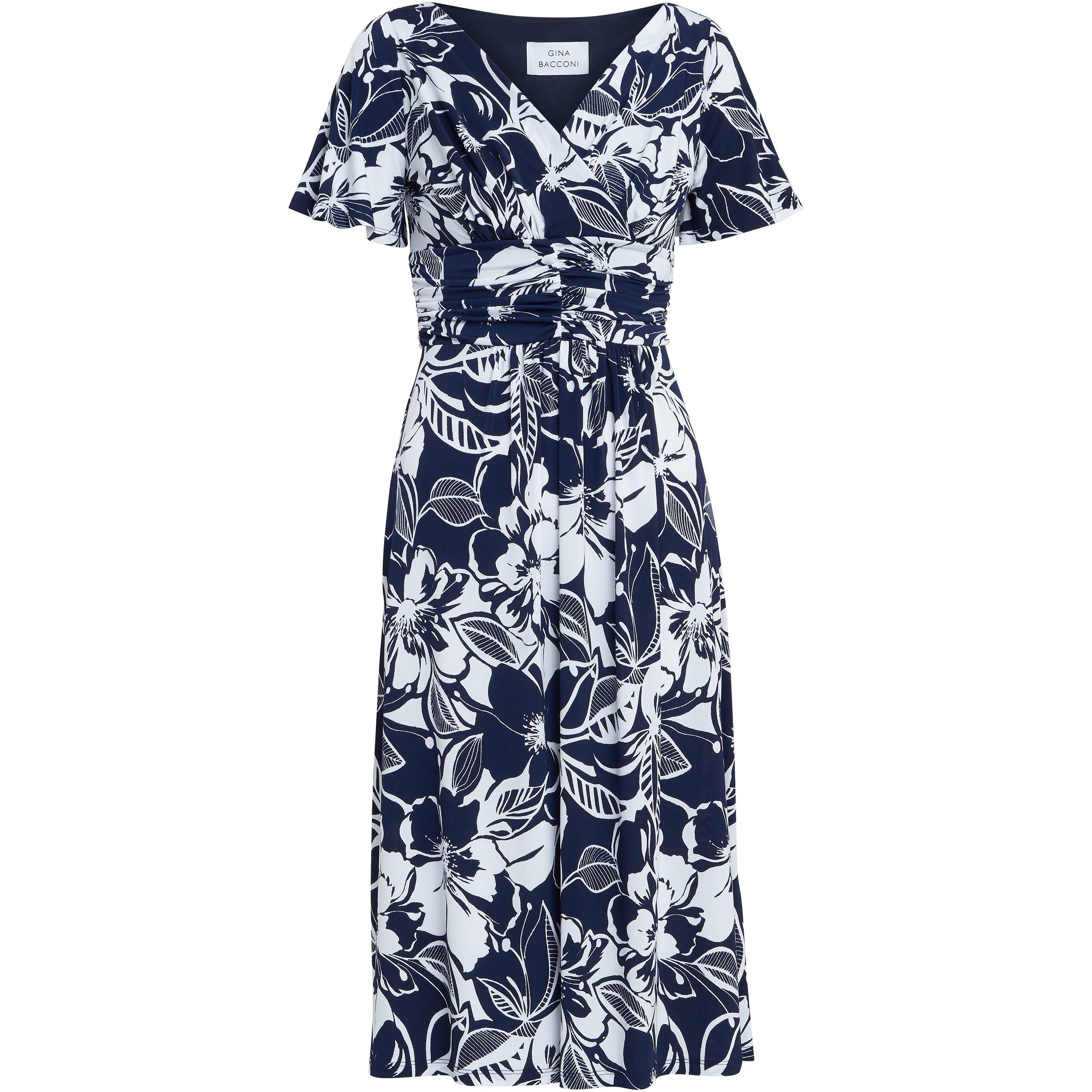 Navy / White - Gina Bacconi - Gemma Jersey Print Dress - 4