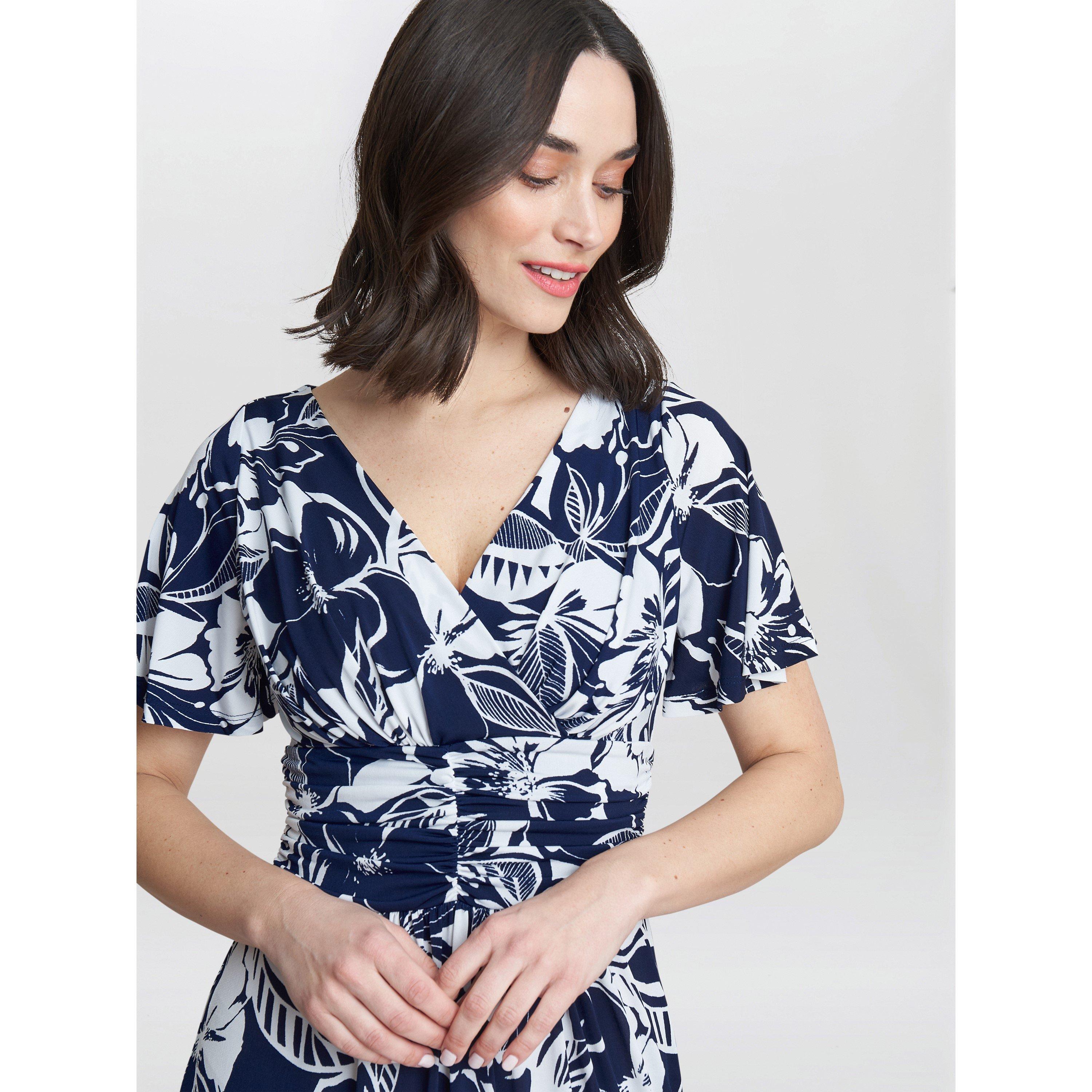 Navy / White - Gina Bacconi - Gemma Jersey Print Dress - 5