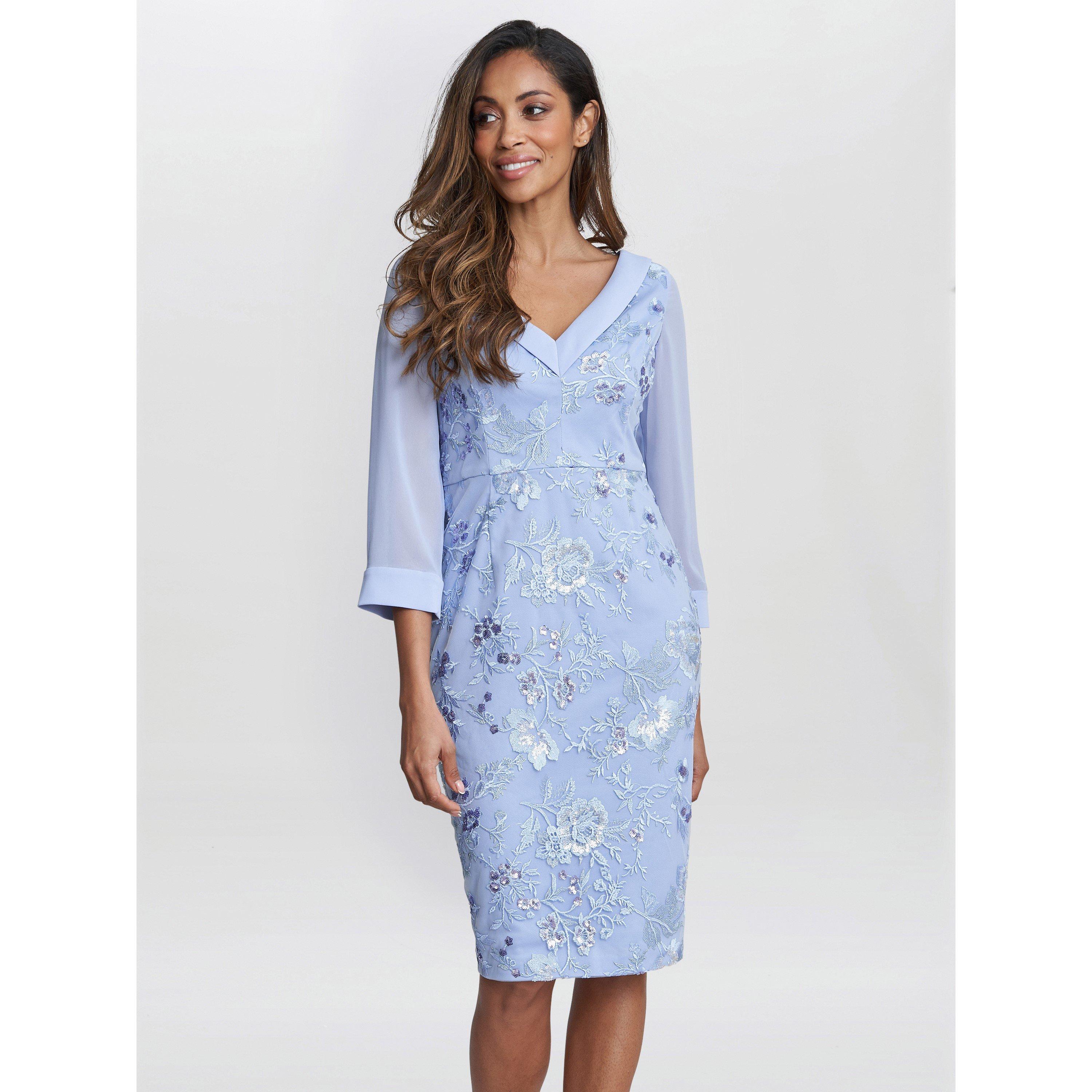Gina Bacconi Women's Daisy Crepe Dress With Embroidery - Nordic Blue - 18
