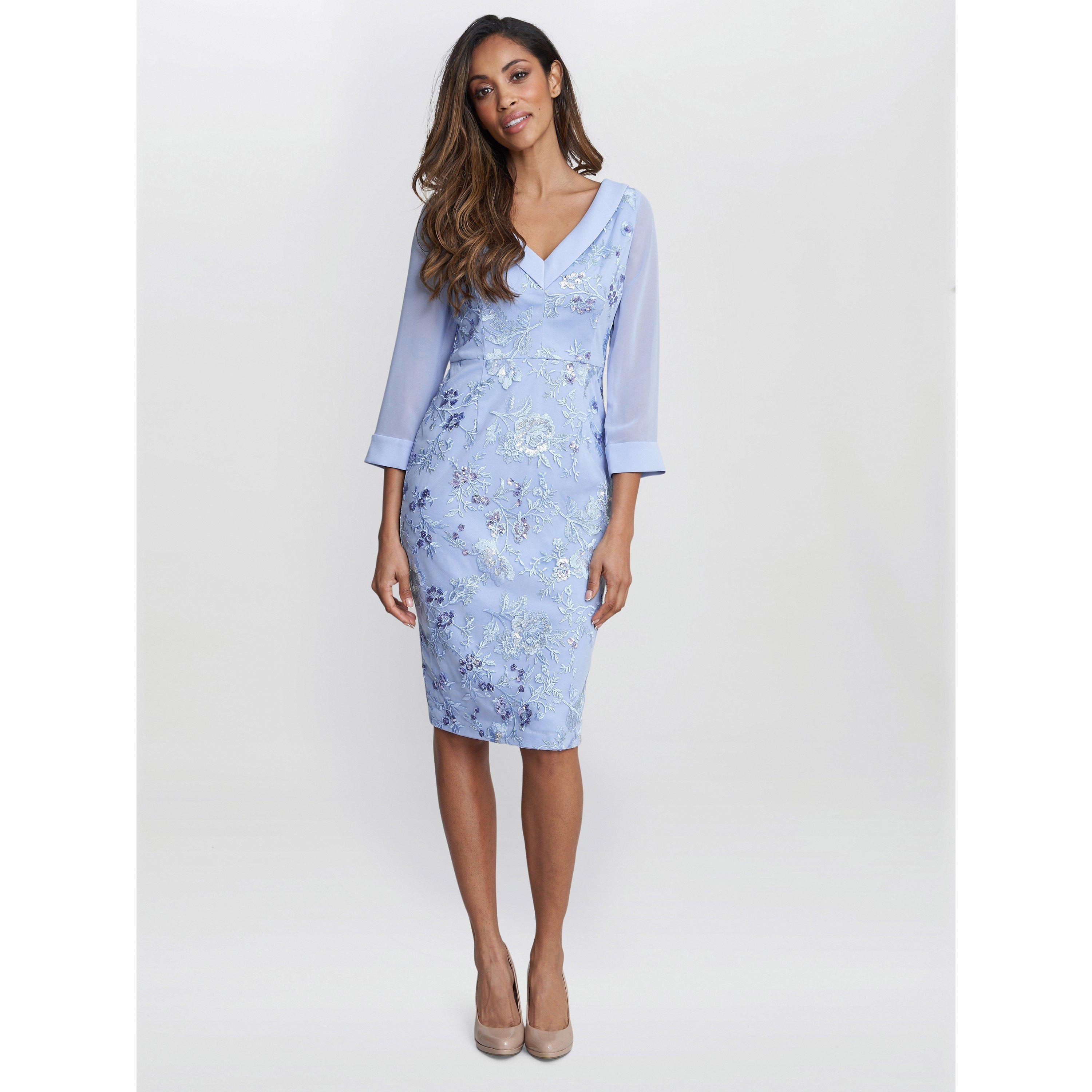 Nordic Blue - Gina Bacconi - Daisy Crepe Dress With Embroidery - 3