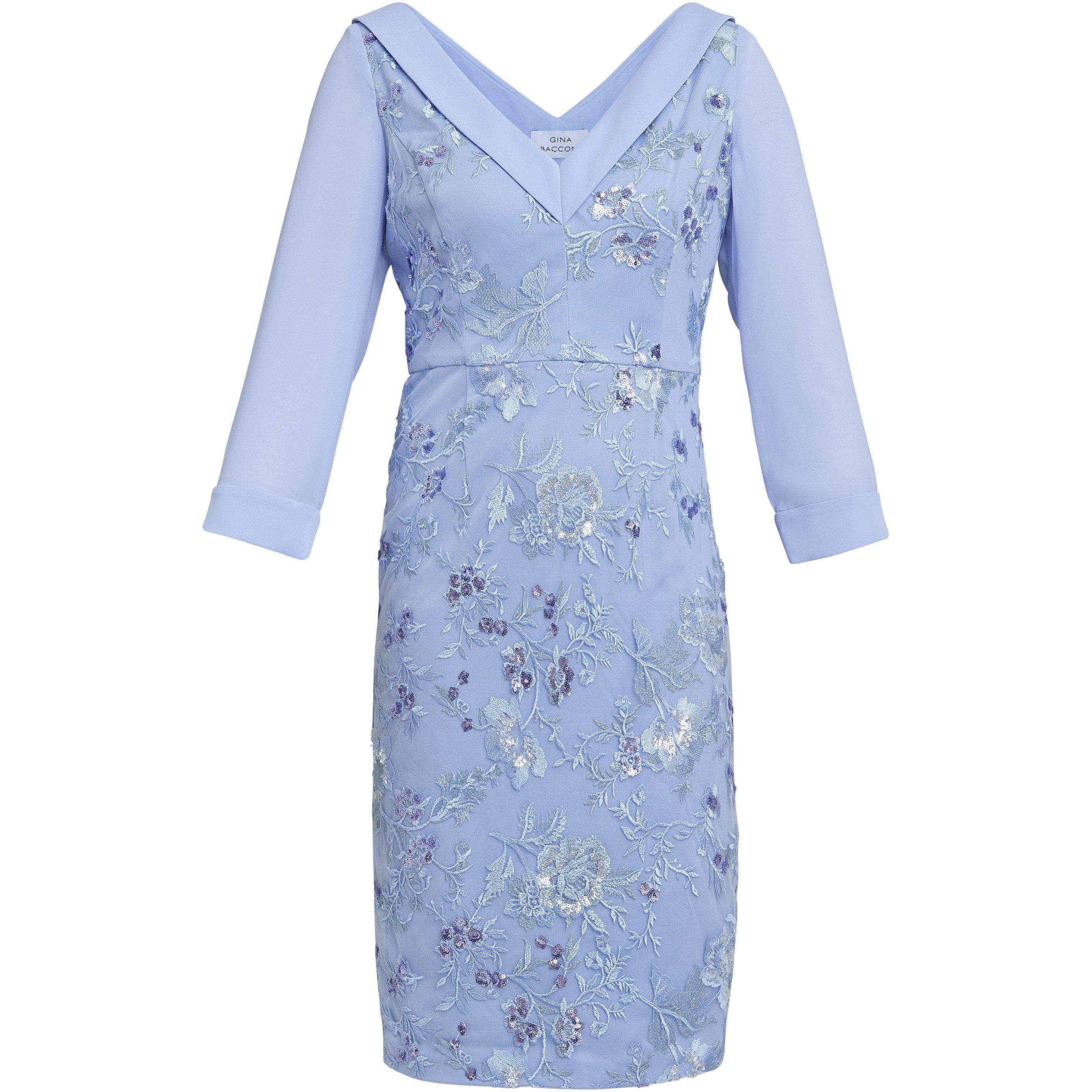 Nordic Blue - Gina Bacconi - Daisy Crepe Dress With Embroidery - 4