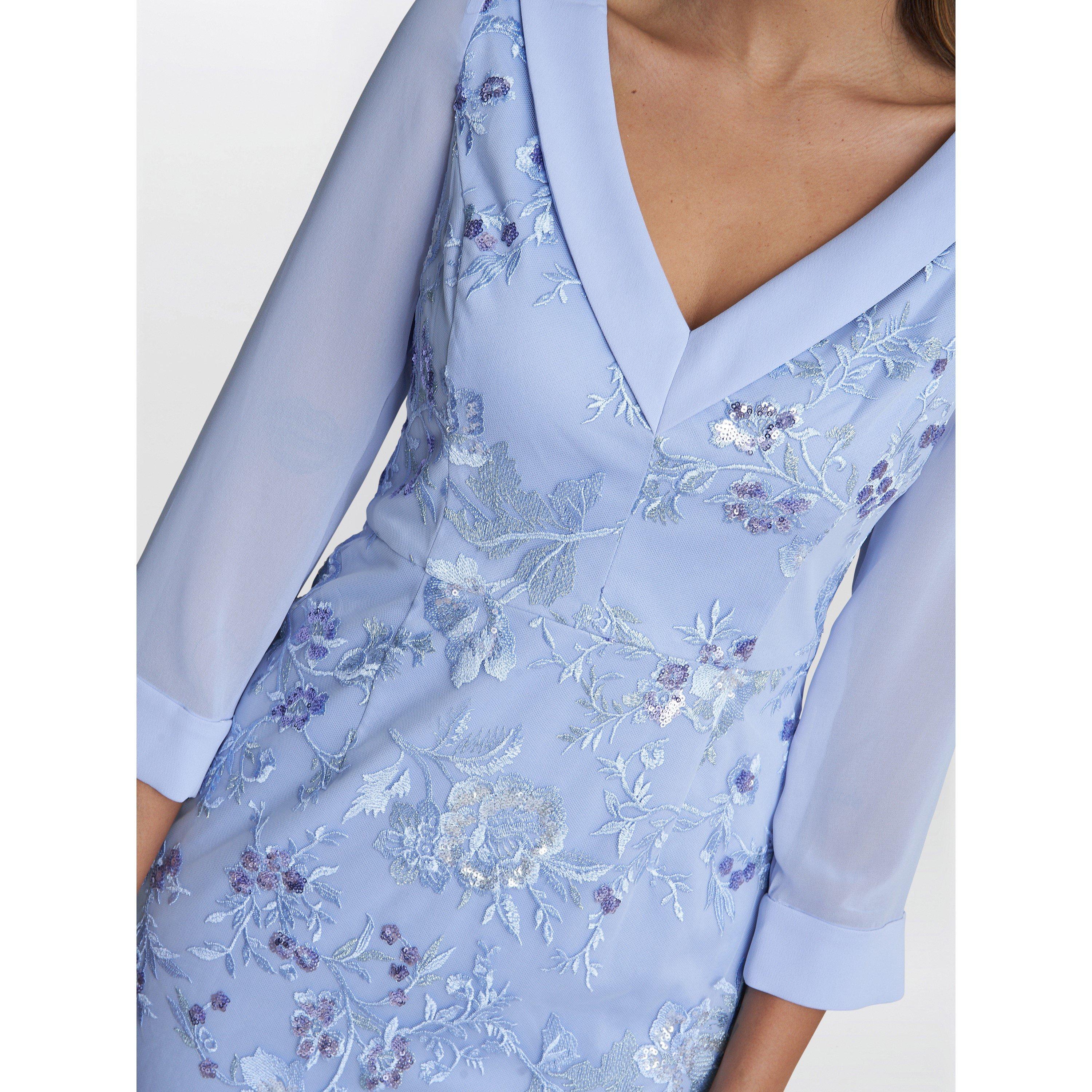 Nordic Blue - Gina Bacconi - Daisy Crepe Dress With Embroidery - 5