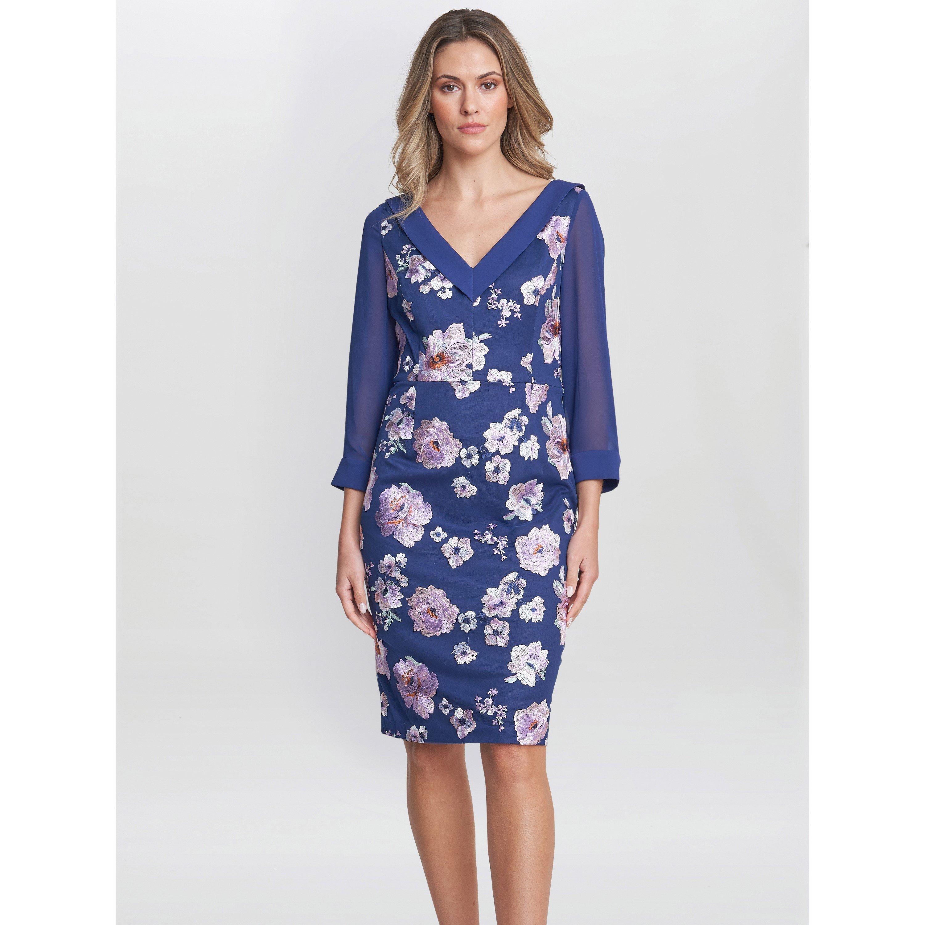 Gina Bacconi Women's Daisy Crepe Dress With Embroidery - Navy - 18
