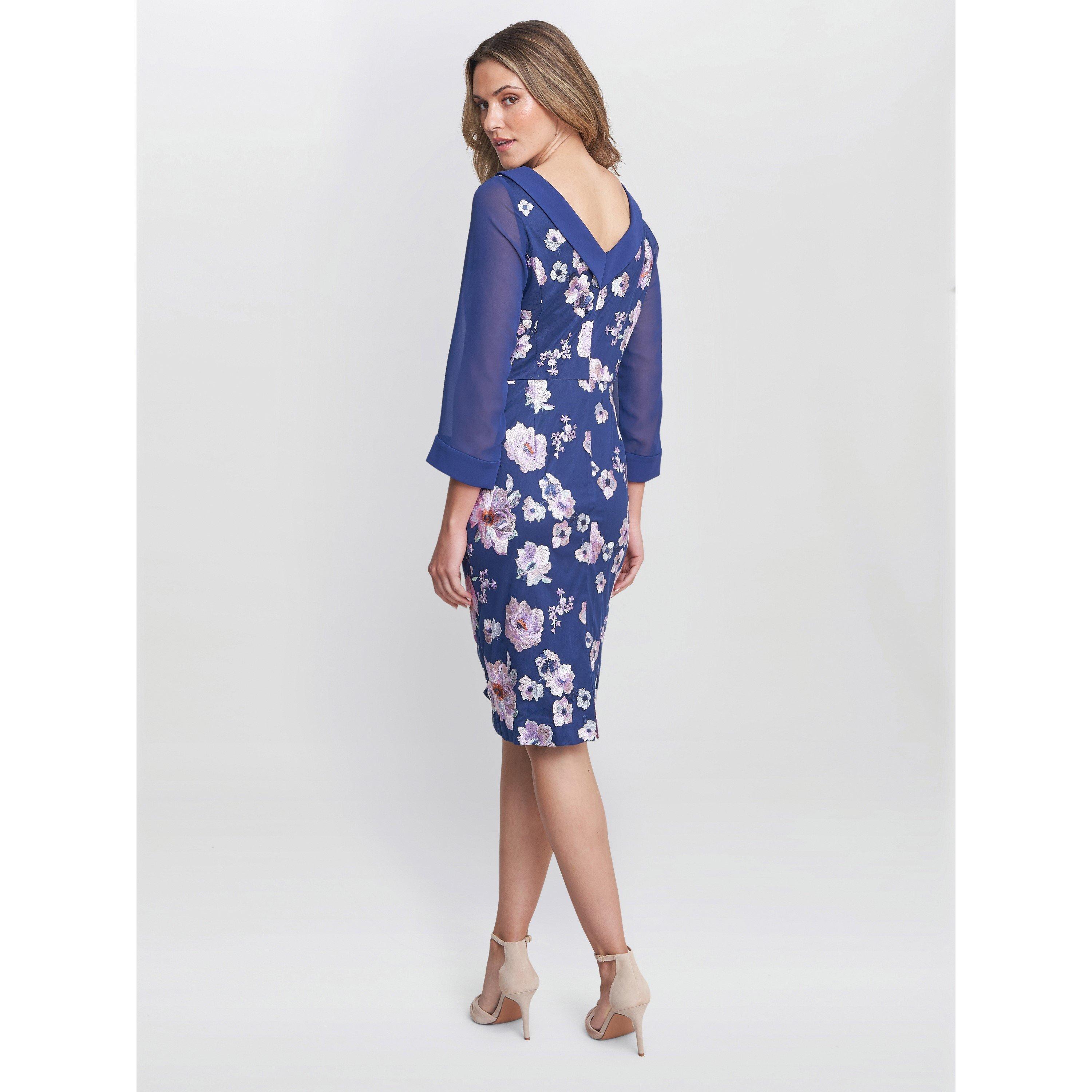 Navy - Gina Bacconi - Daisy Crepe Dress With Embroidery - 2