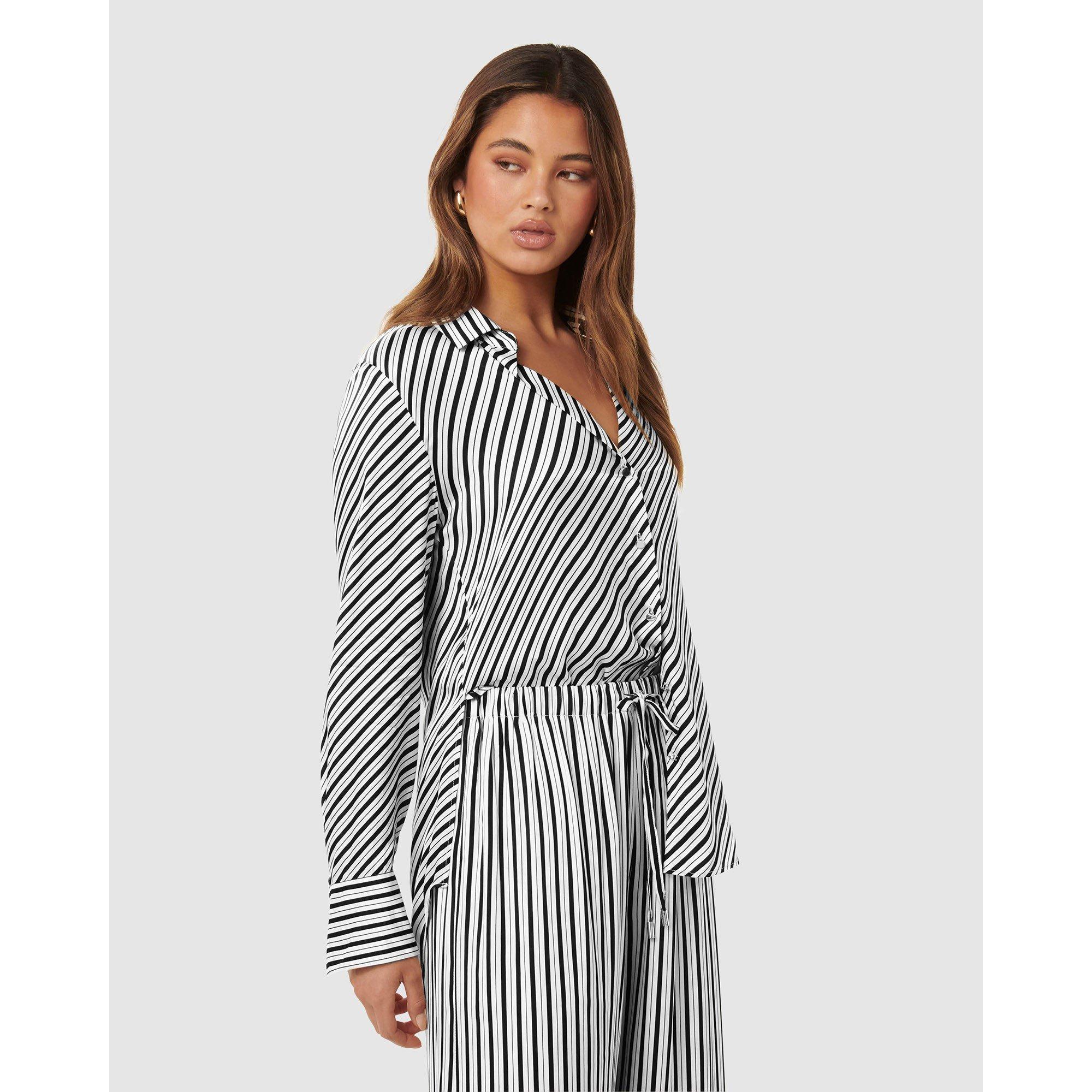 Leura Stripe Co - Forever New - Harvey Notched Neck Satin Shirt - 5