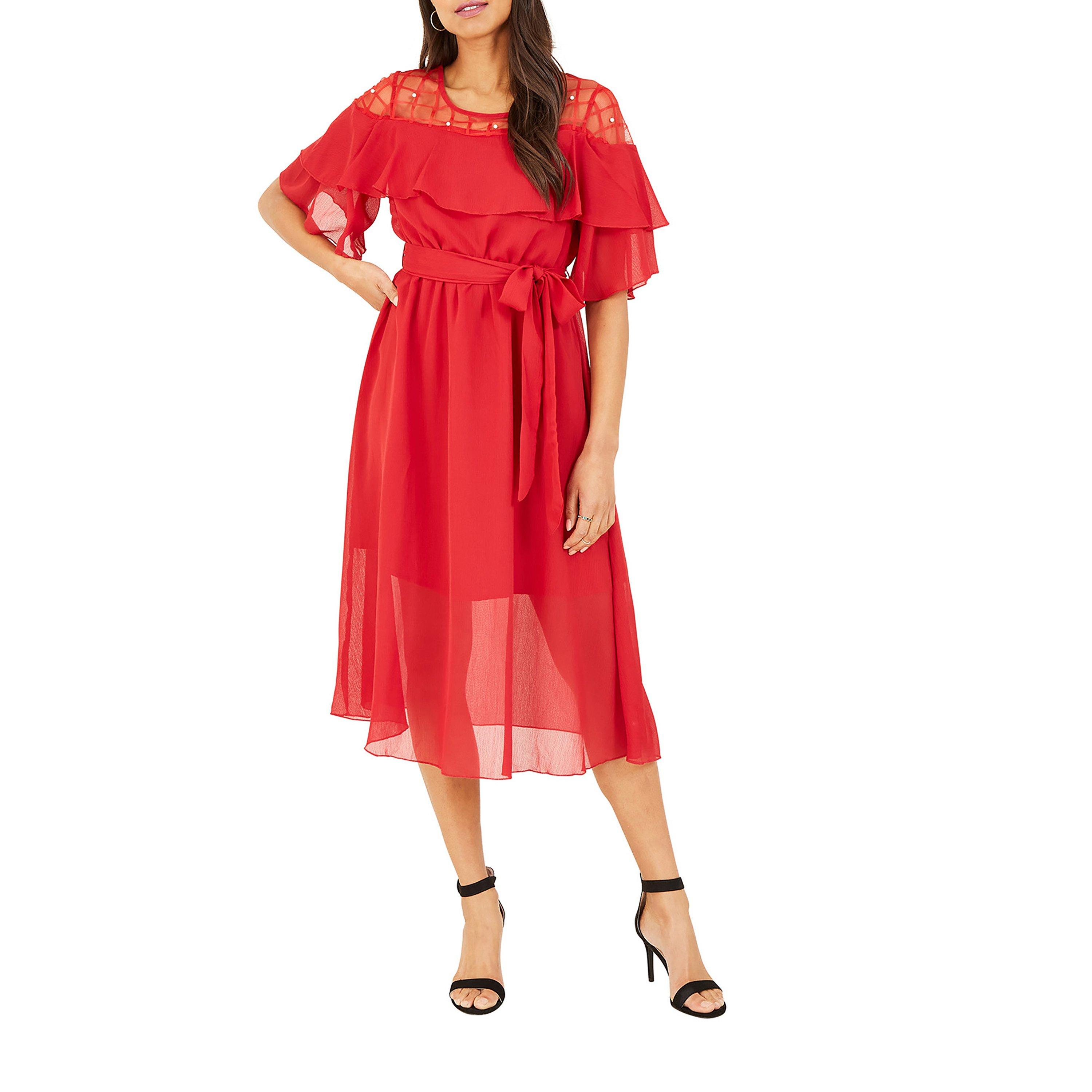 Red - Yumi - Lace Frill Midi Dress In Red - 1