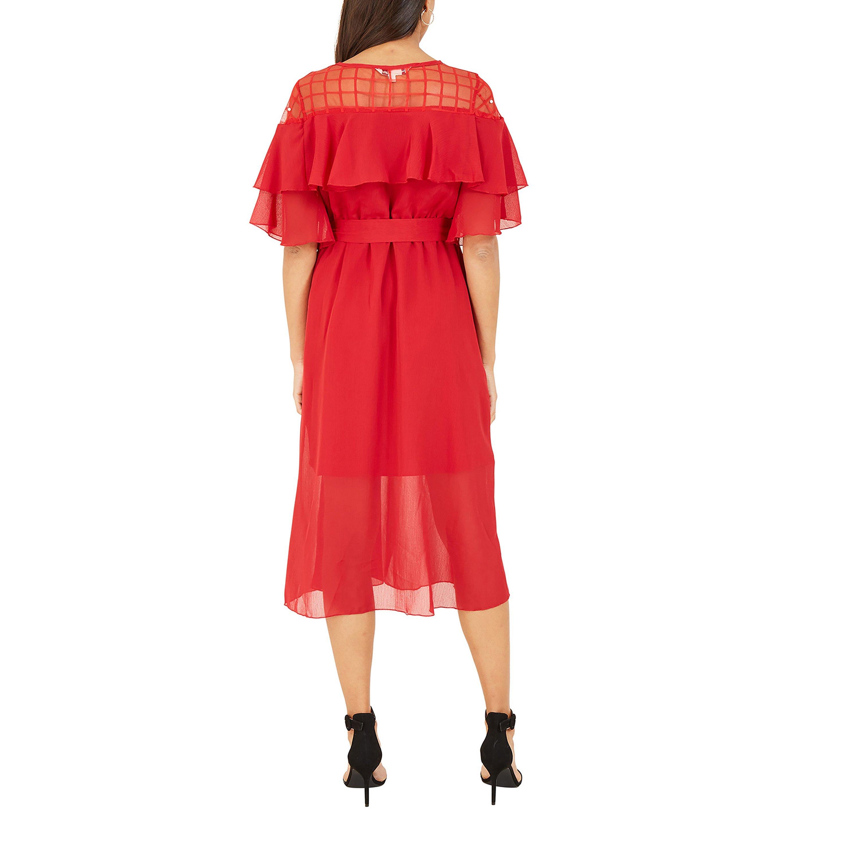 Red - Yumi - Lace Frill Midi Dress In Red - 3