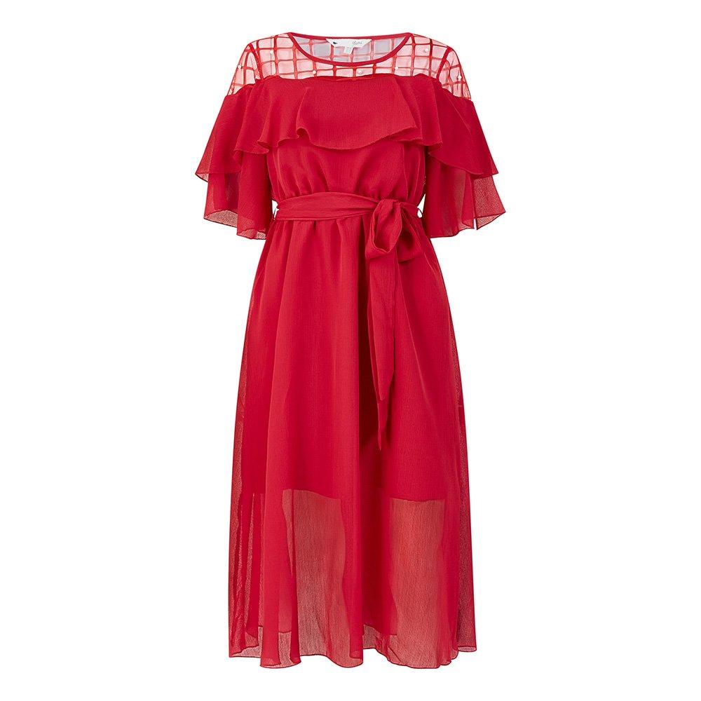 Red - Yumi - Lace Frill Midi Dress In Red - 4