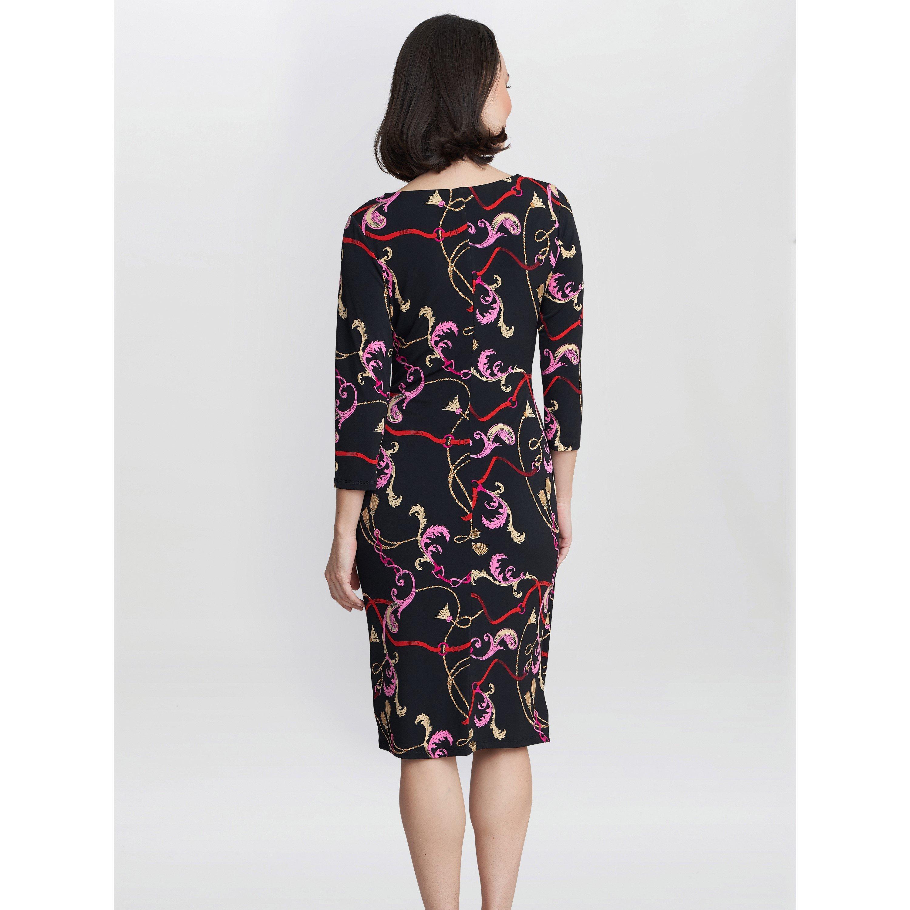 Black / Pink /  - Gina Bacconi - Alexandra Printed Jersey Ruffle Dress - 2