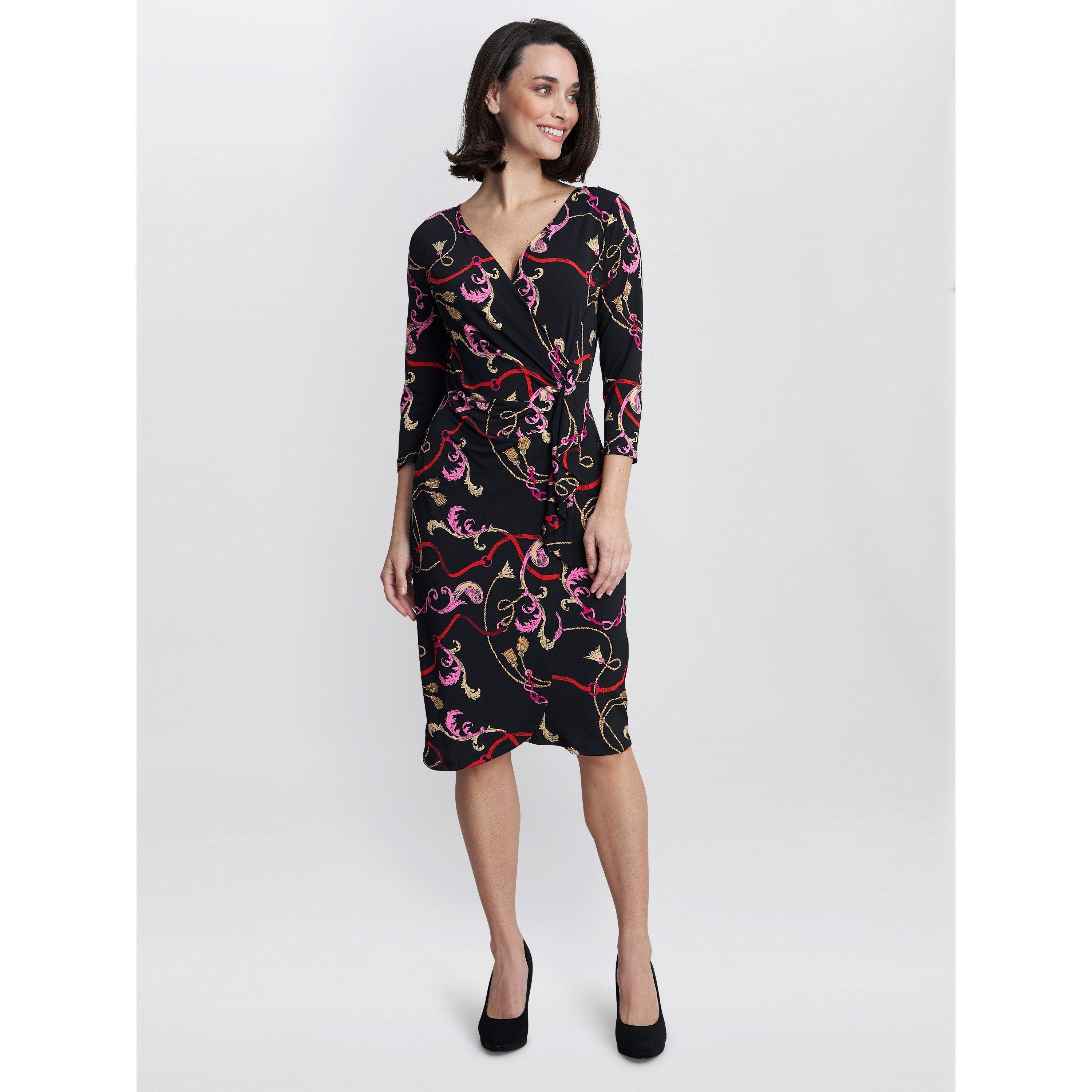 Black / Pink /  - Gina Bacconi - Alexandra Printed Jersey Ruffle Dress - 3