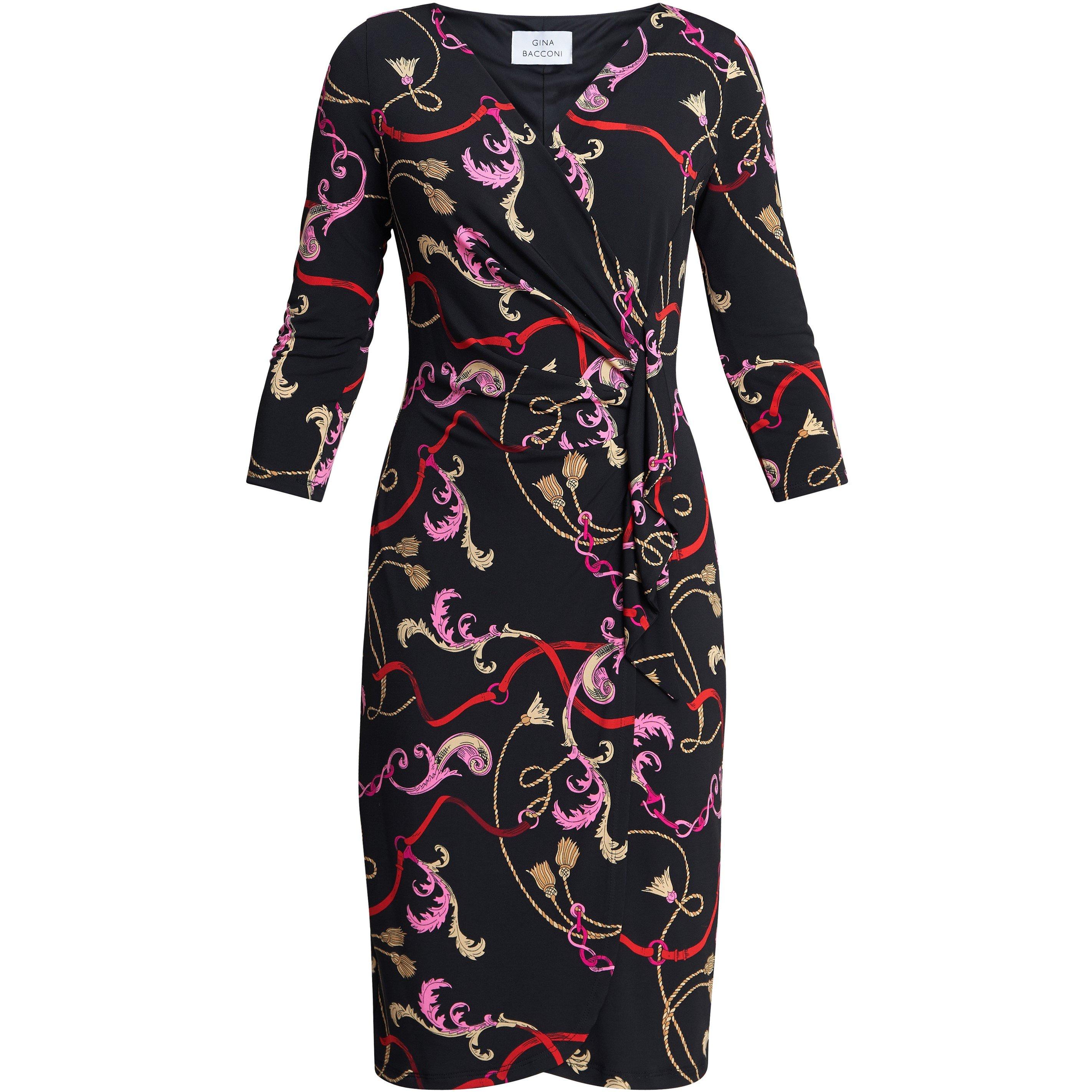 Black / Pink /  - Gina Bacconi - Alexandra Printed Jersey Ruffle Dress - 4