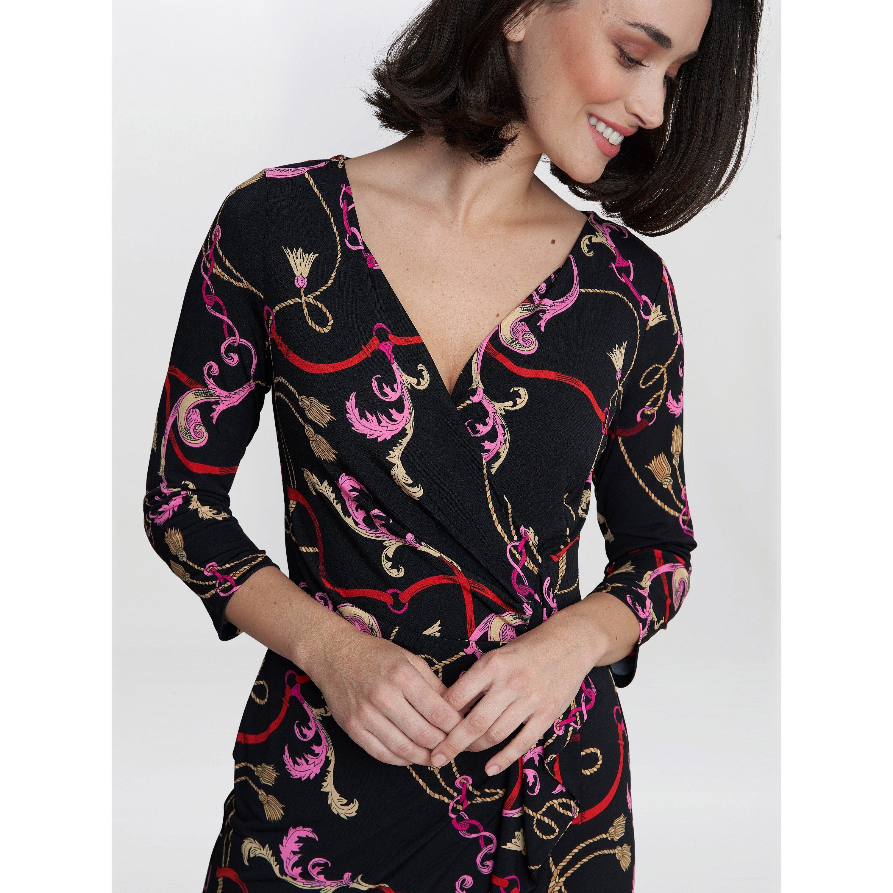 Black / Pink /  - Gina Bacconi - Alexandra Printed Jersey Ruffle Dress - 5