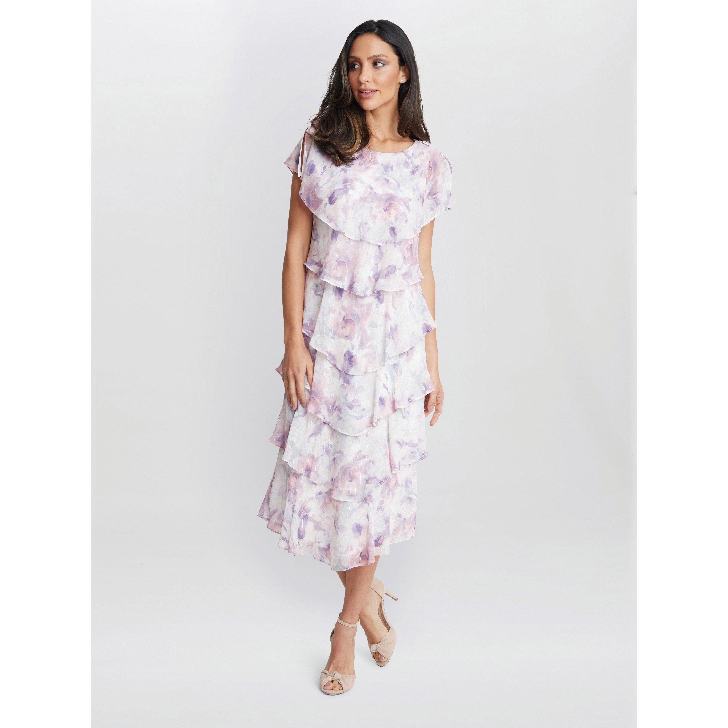 Mauve - Gina Bacconi - Phoebe Midi Printed Tiered Dress - 1
