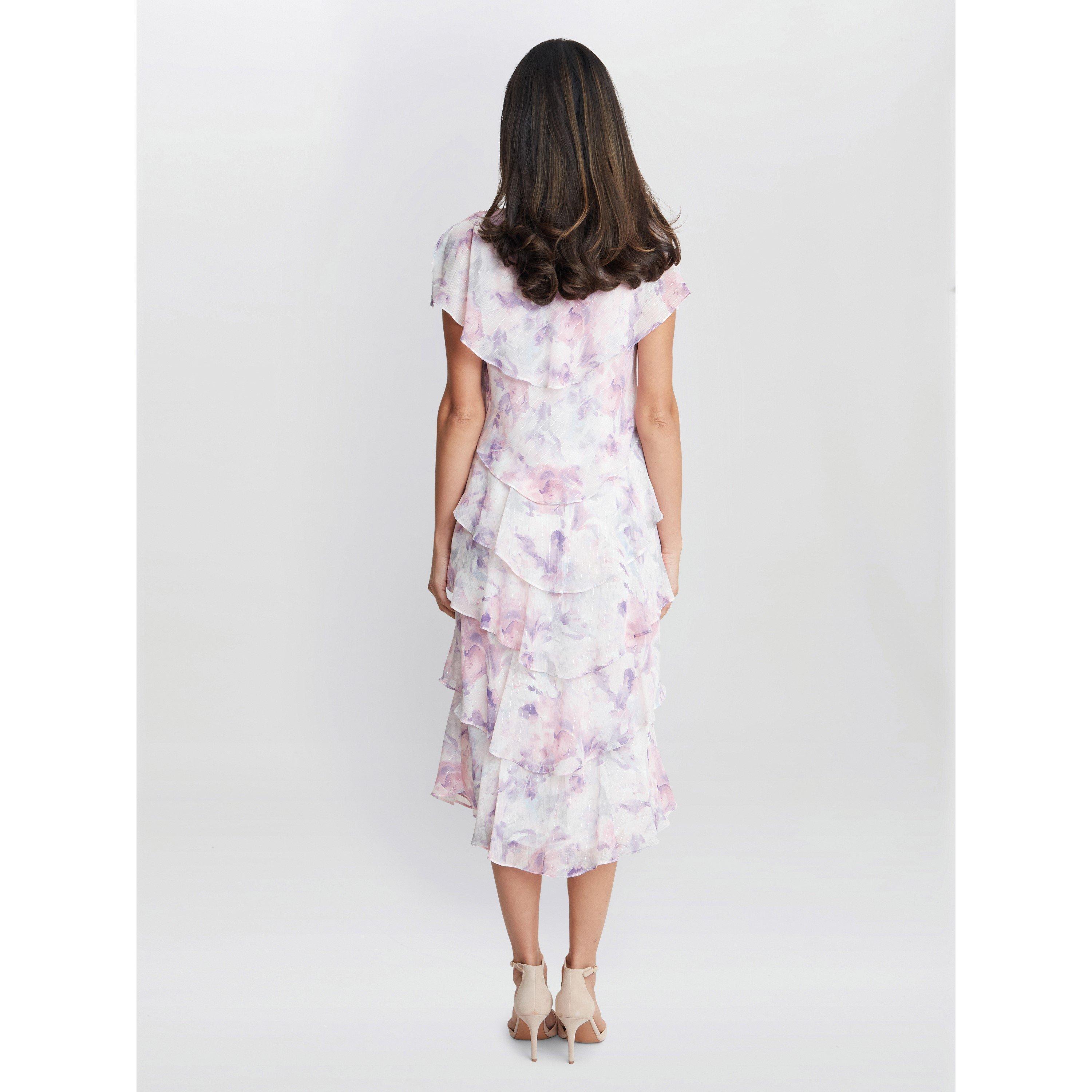 Mauve - Gina Bacconi - Phoebe Midi Printed Tiered Dress - 2