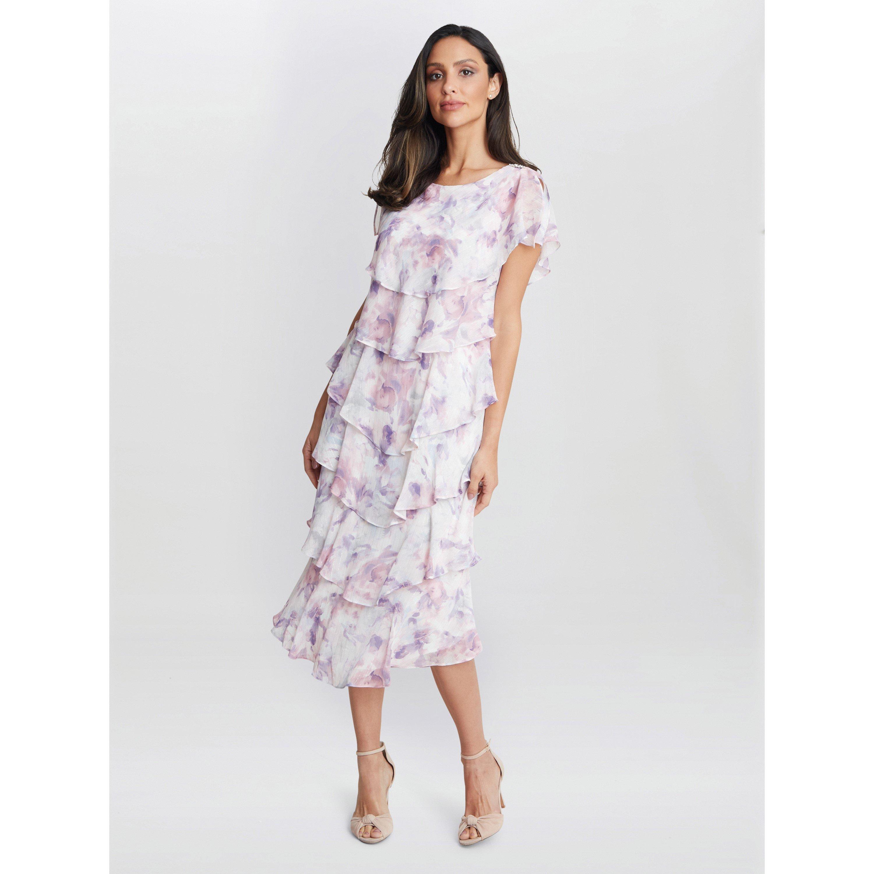 Mauve - Gina Bacconi - Phoebe Midi Printed Tiered Dress - 3