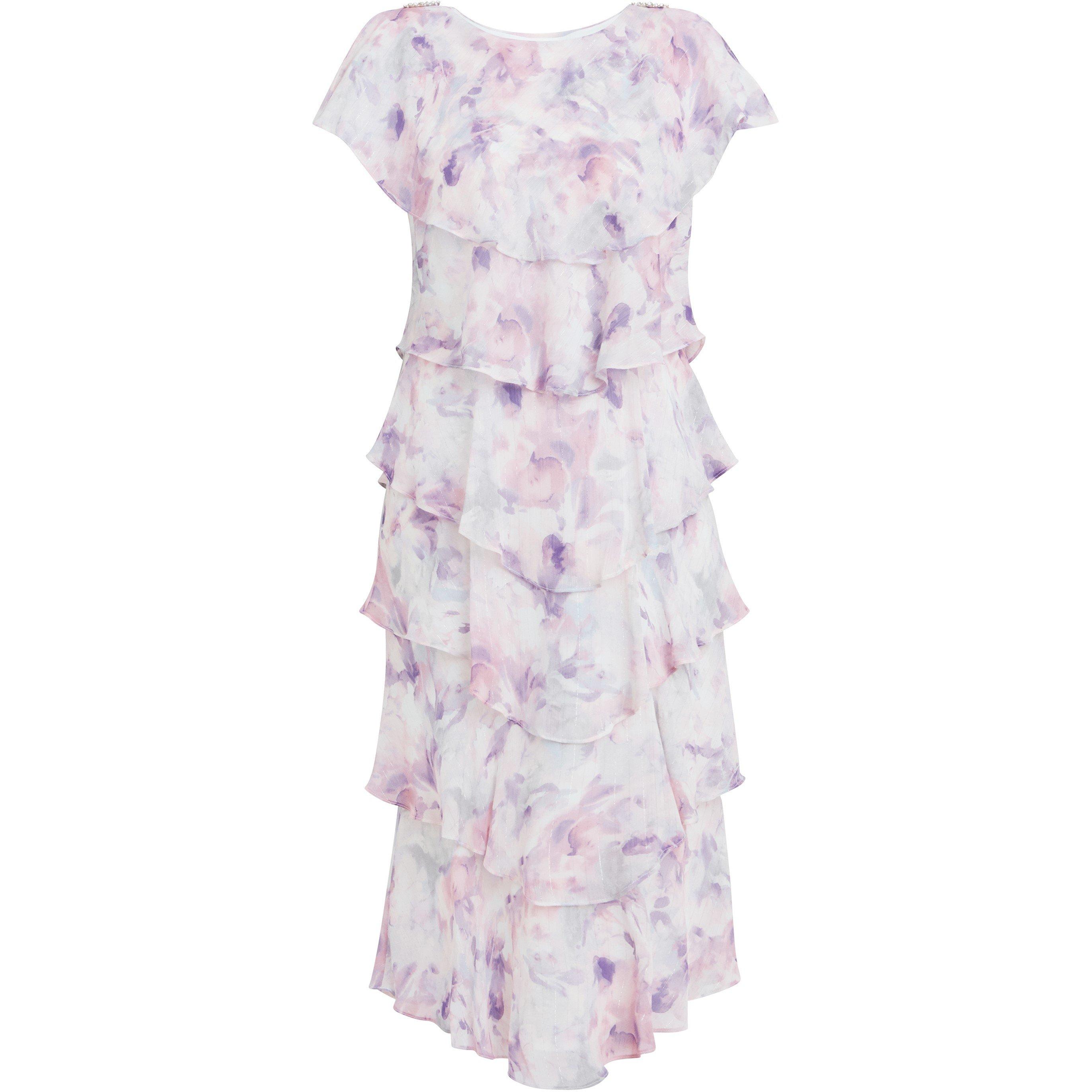 Mauve - Gina Bacconi - Phoebe Midi Printed Tiered Dress - 4