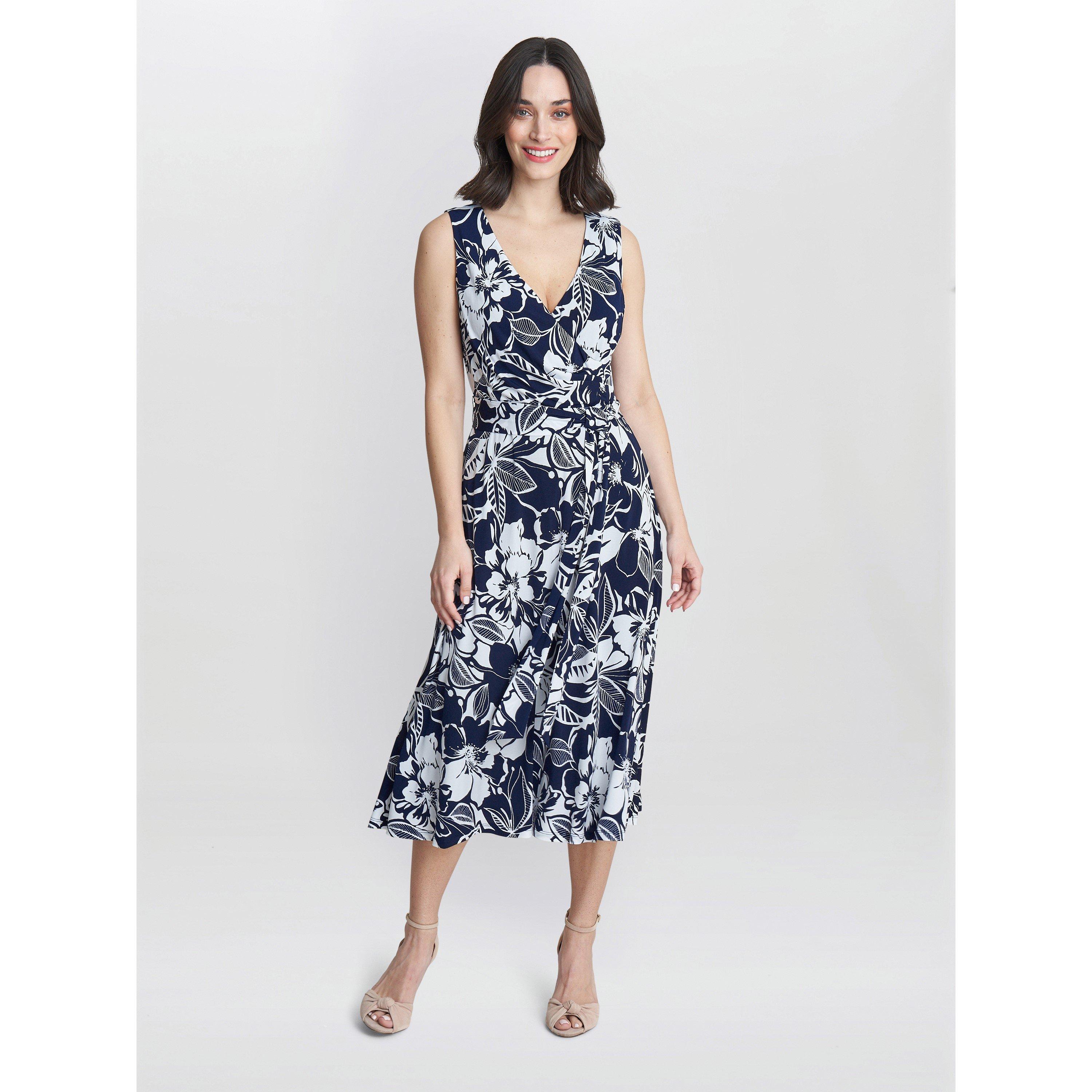Navy / White - Gina Bacconi - Denise Fit And Flare Jersey Dress - 1