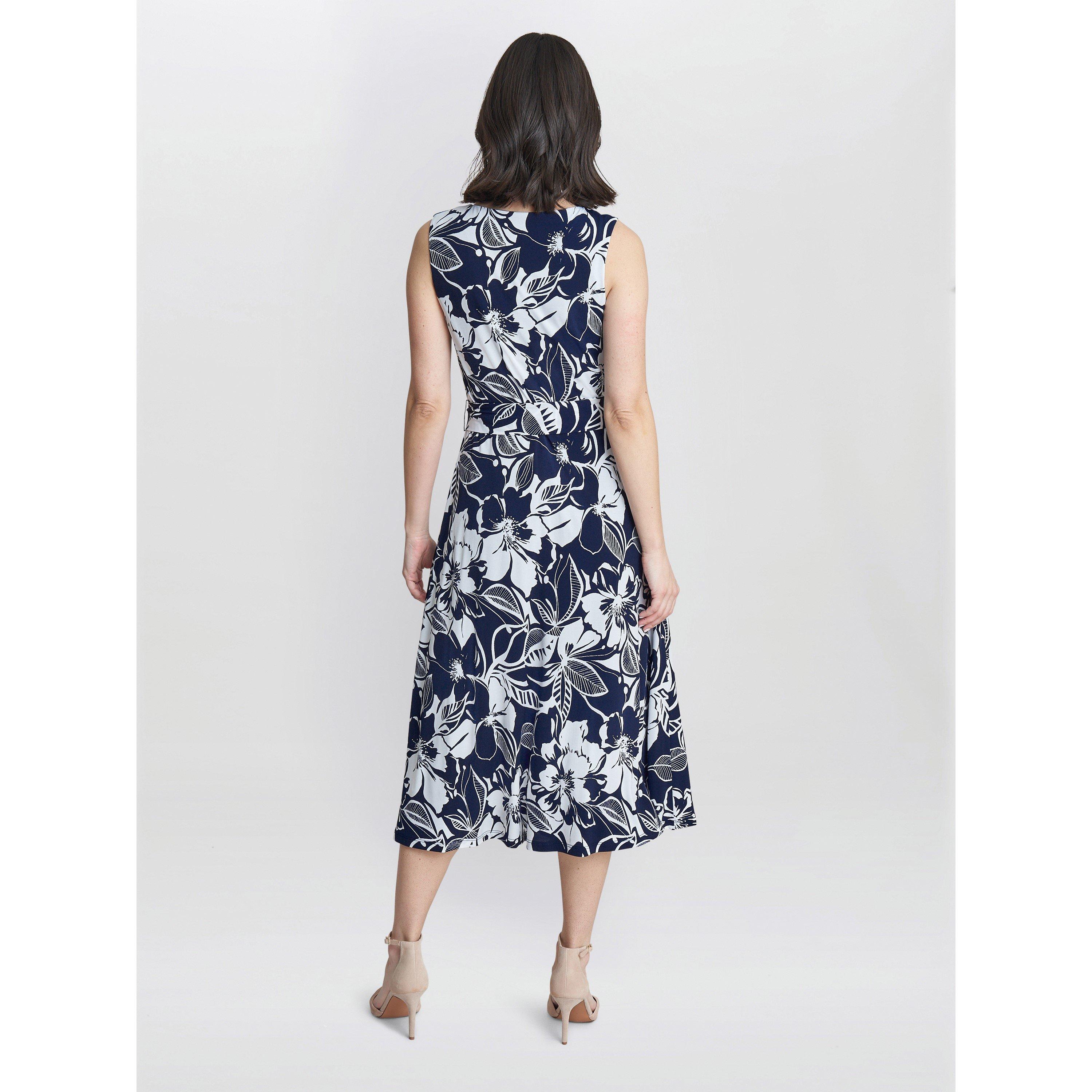 Navy / White - Gina Bacconi - Denise Fit And Flare Jersey Dress - 2