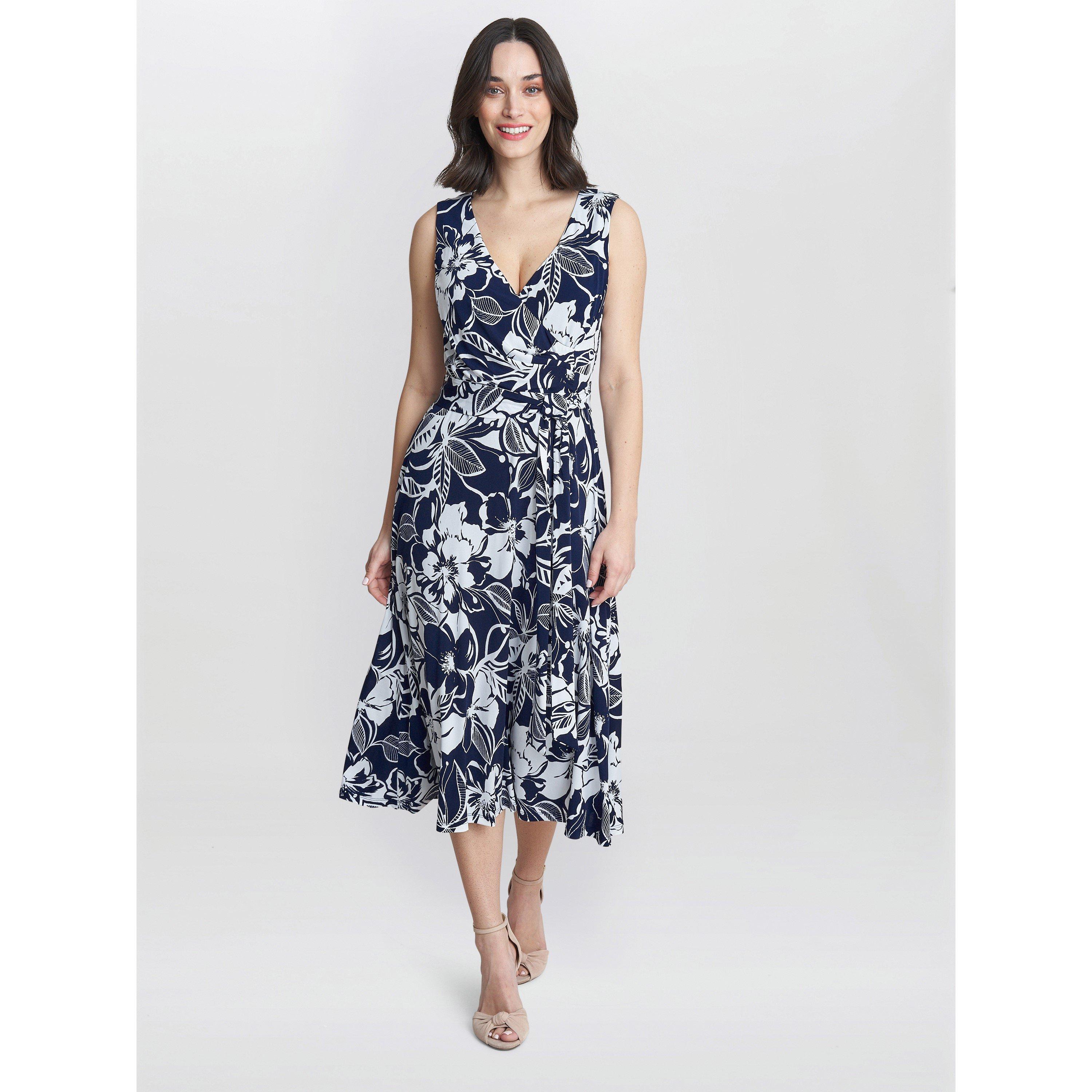 Navy / White - Gina Bacconi - Denise Fit And Flare Jersey Dress - 3