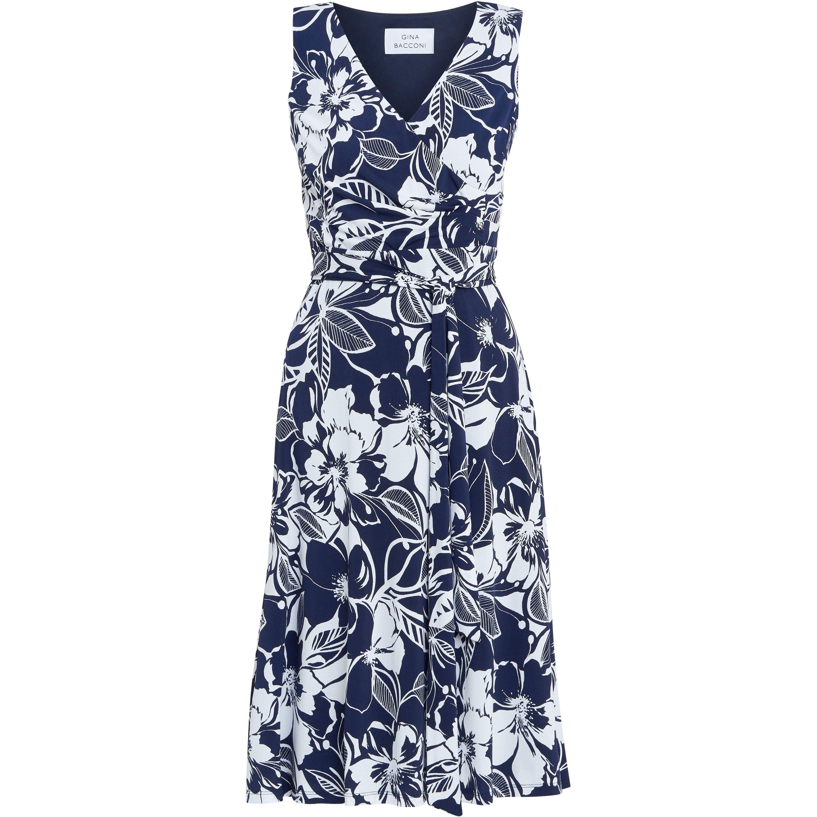 Navy / White - Gina Bacconi - Denise Fit And Flare Jersey Dress - 4