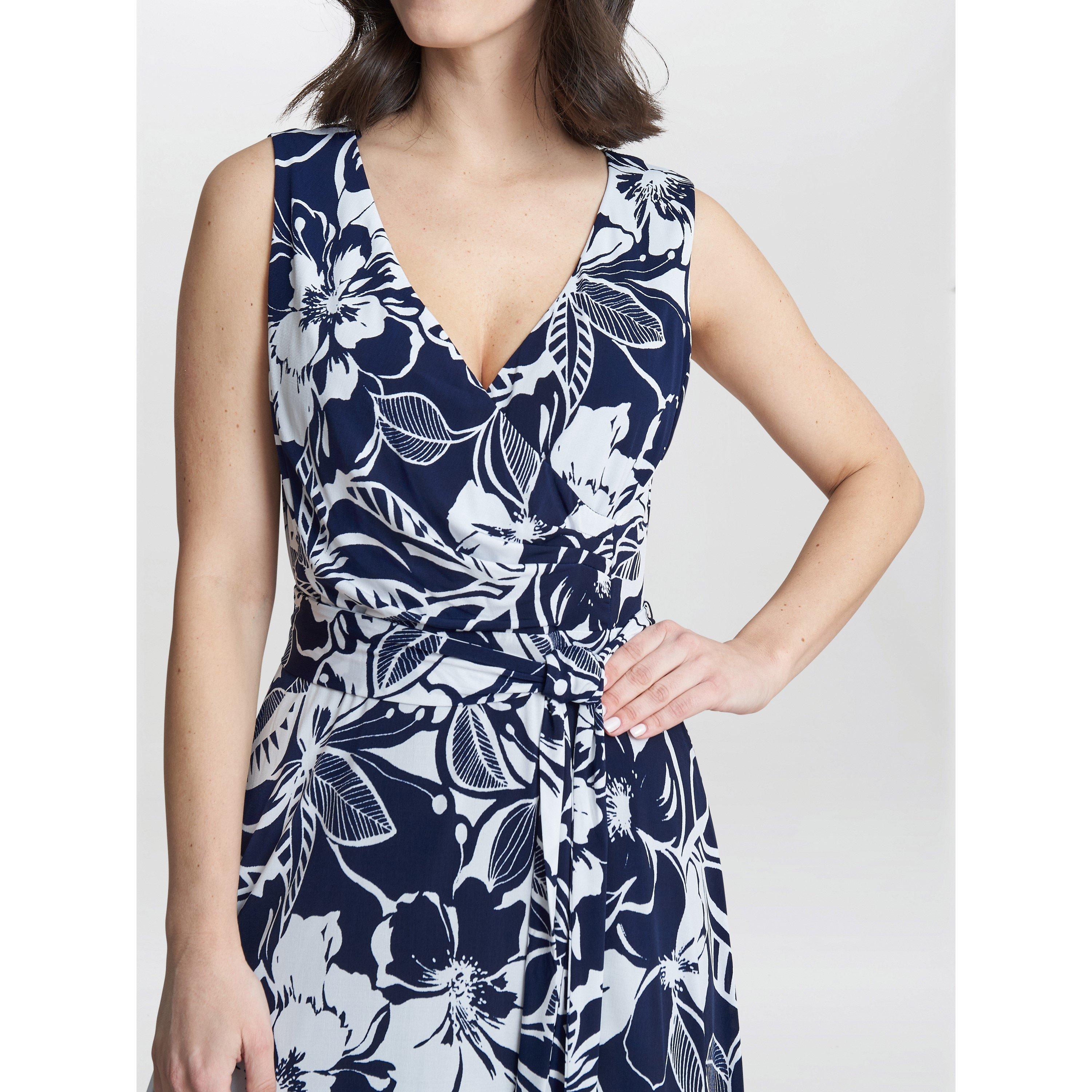 Navy / White - Gina Bacconi - Denise Fit And Flare Jersey Dress - 5