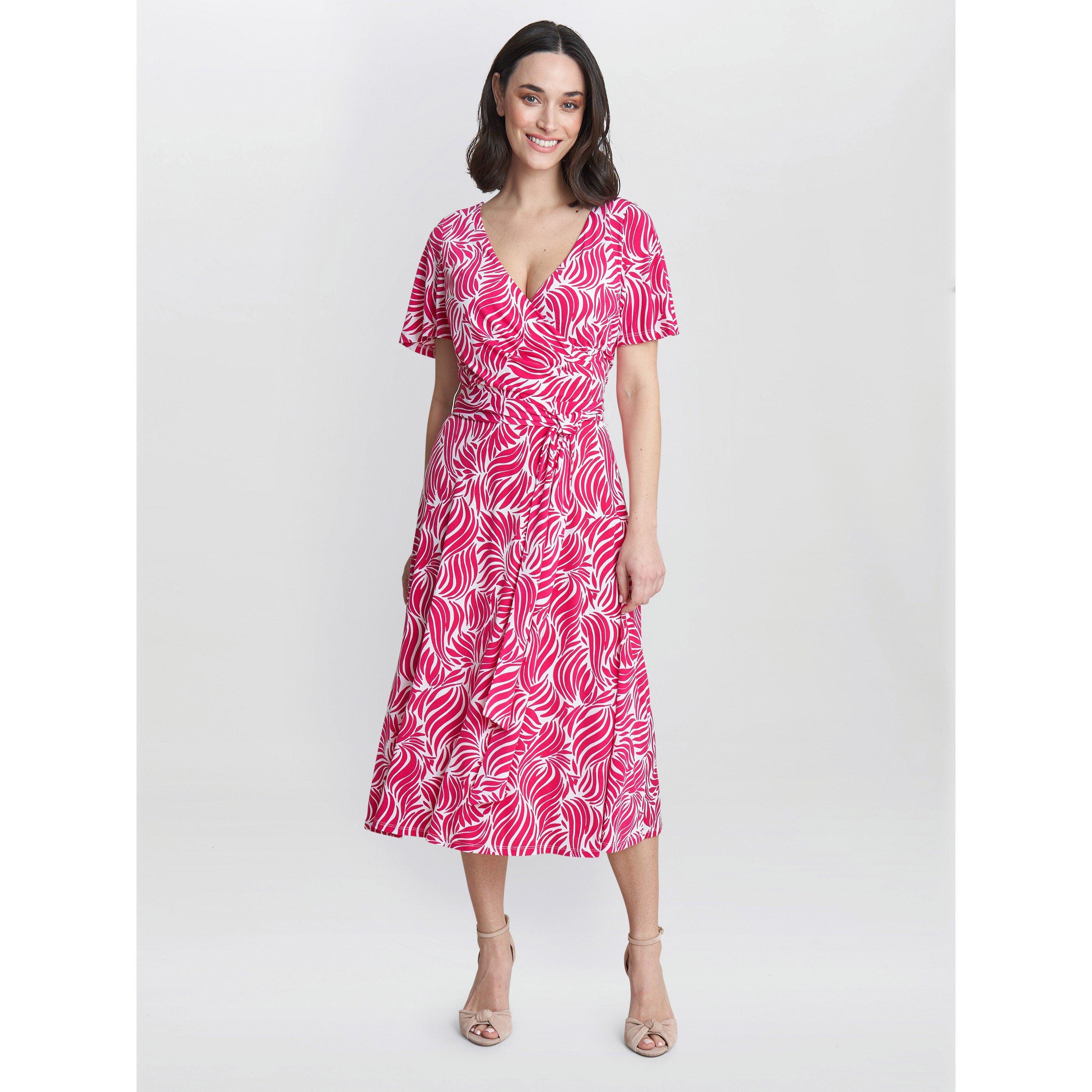 Gina Bacconi Women's Lacey Fit And Flare Dress - Dark Pink/White - 22