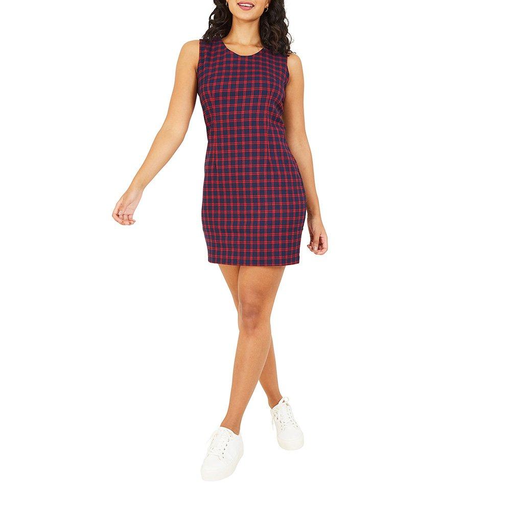 Navy - Yumi - Check Fitted Bodycon Dress In Navy - 1