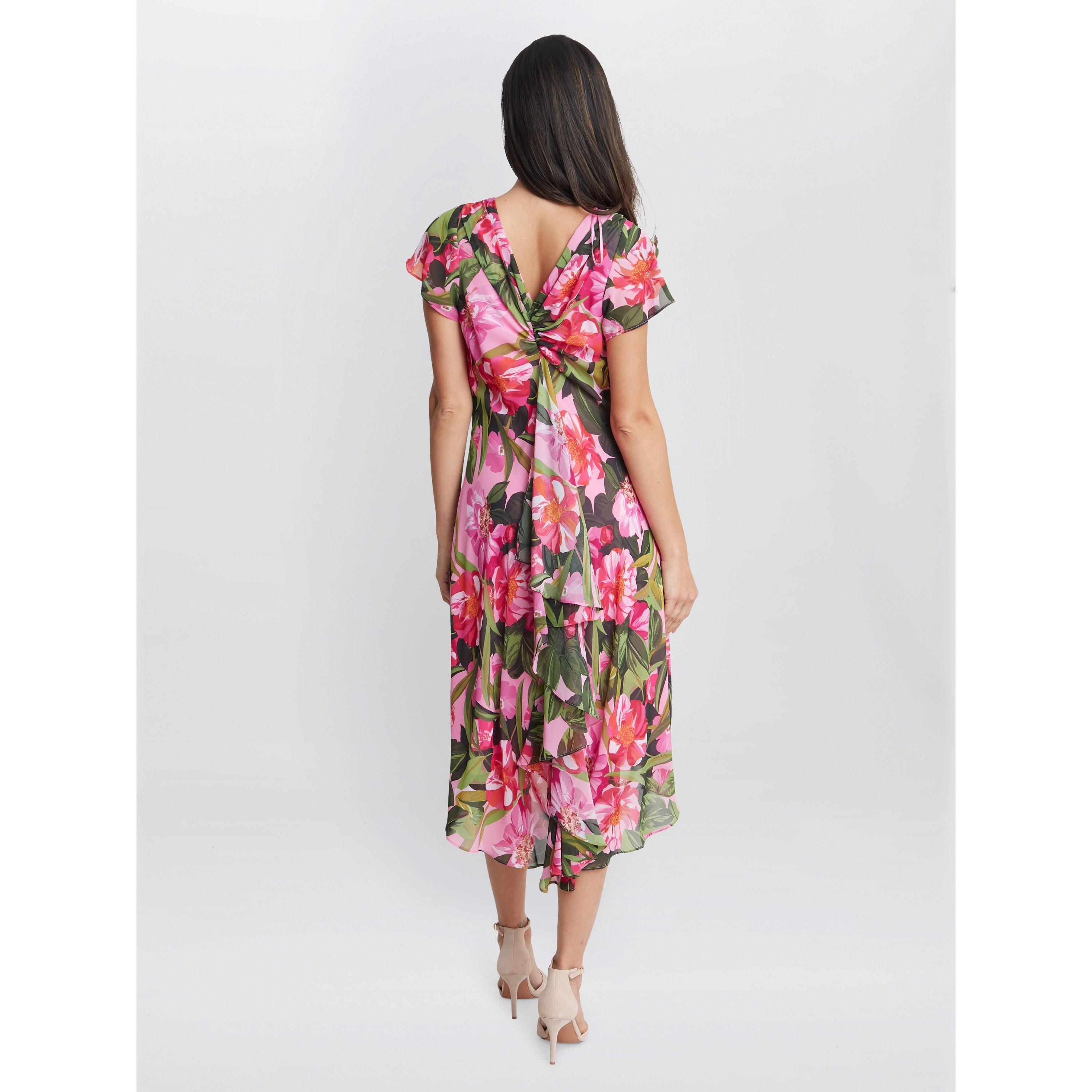 Pink - Gina Bacconi - Ophelia Midi Printed Cowl Neck Dress - 2