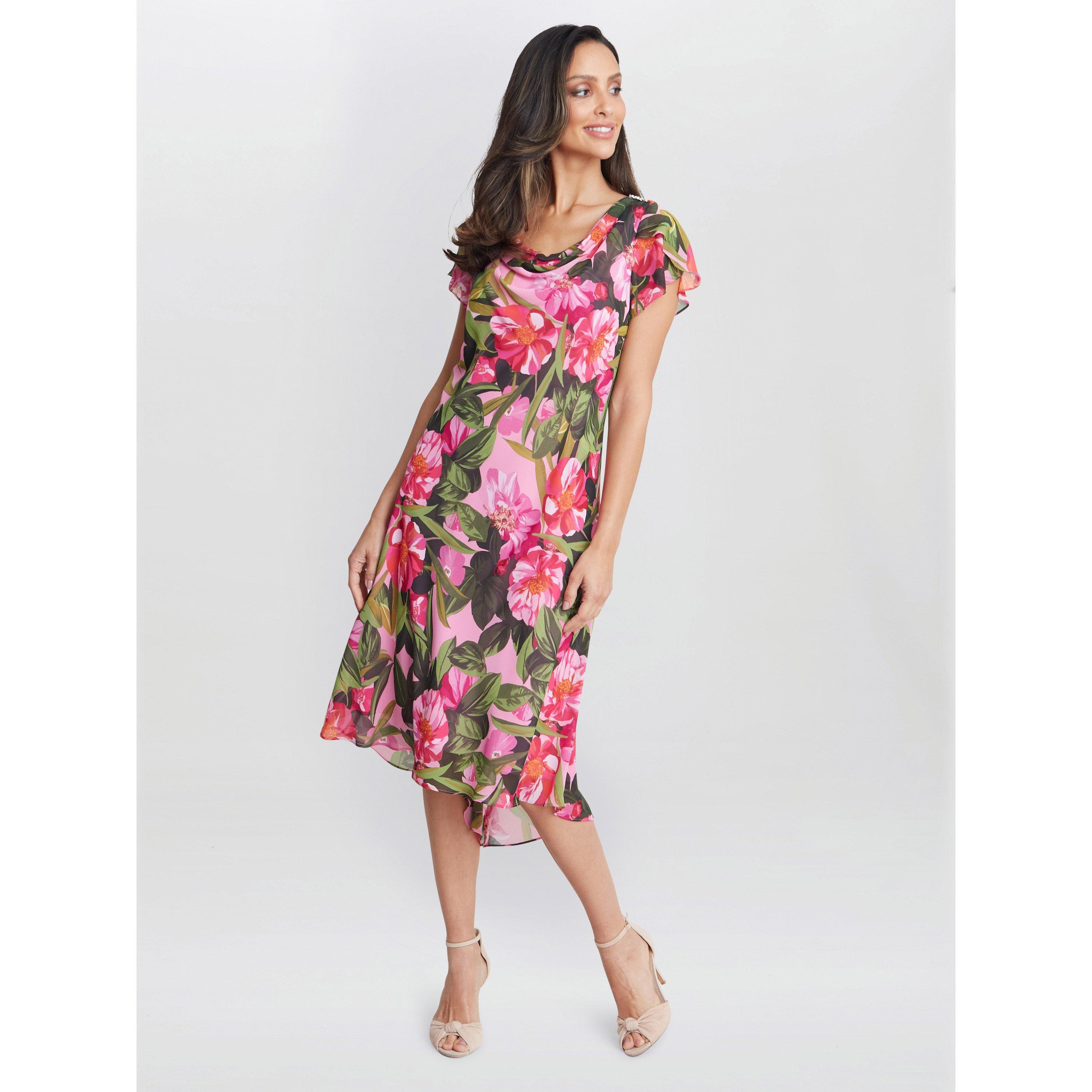 Pink - Gina Bacconi - Ophelia Midi Printed Cowl Neck Dress - 3