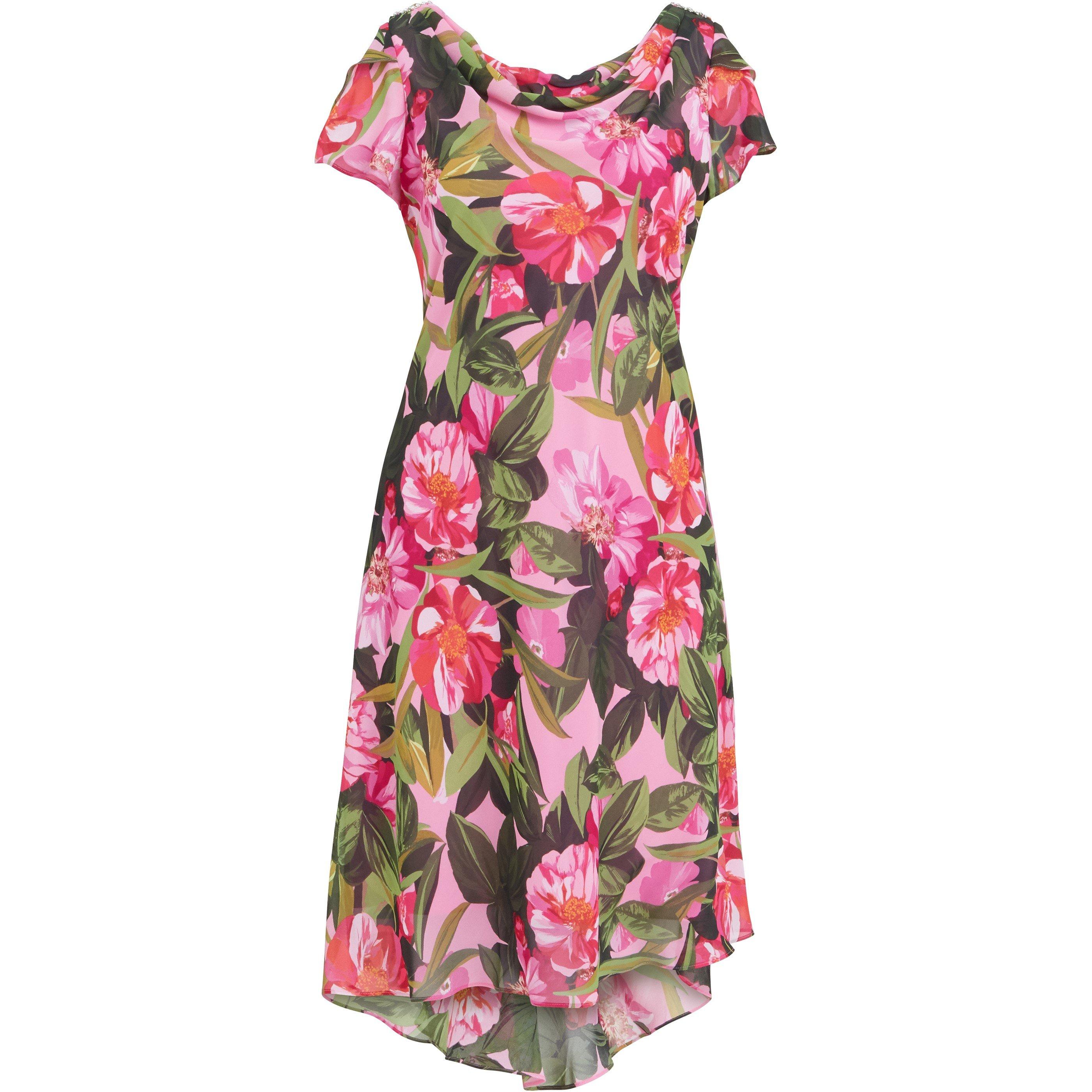 Pink - Gina Bacconi - Ophelia Midi Printed Cowl Neck Dress - 4