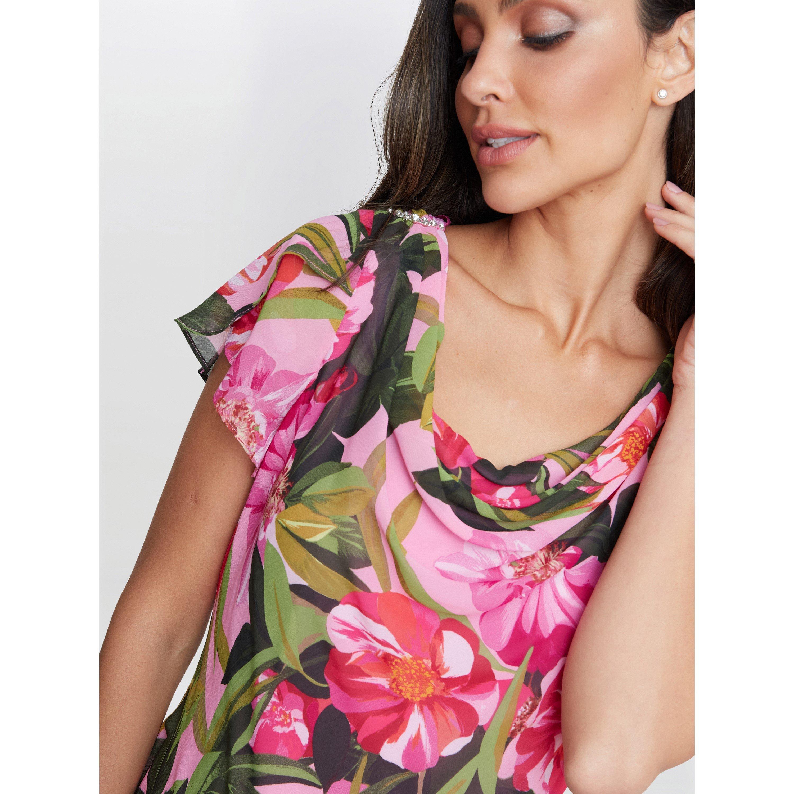 Pink - Gina Bacconi - Ophelia Midi Printed Cowl Neck Dress - 5