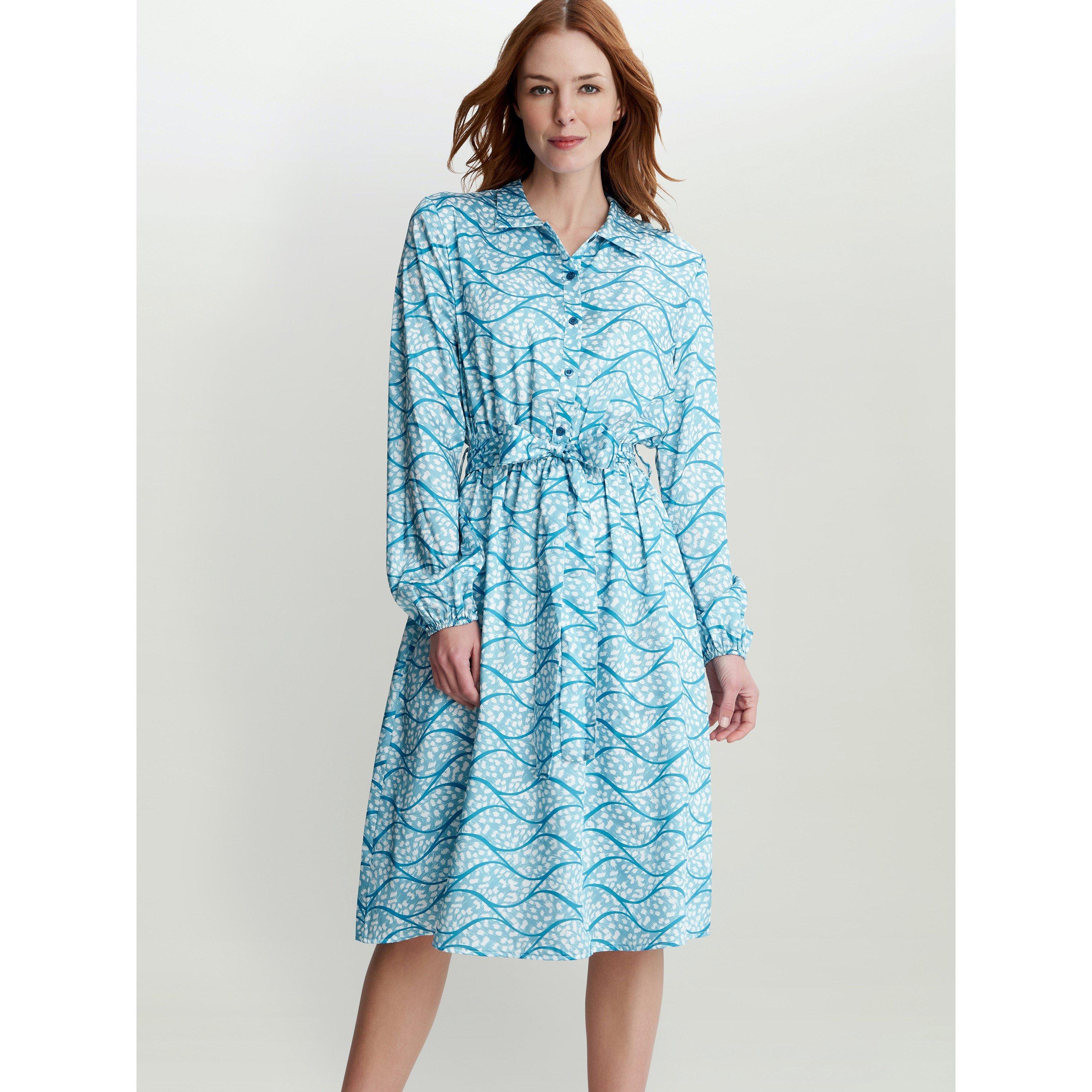 Turquoise - Gina Bacconi - ROTEM LONG SLEEVE SHIRT DRESS TWILL GEORGETTE - 1