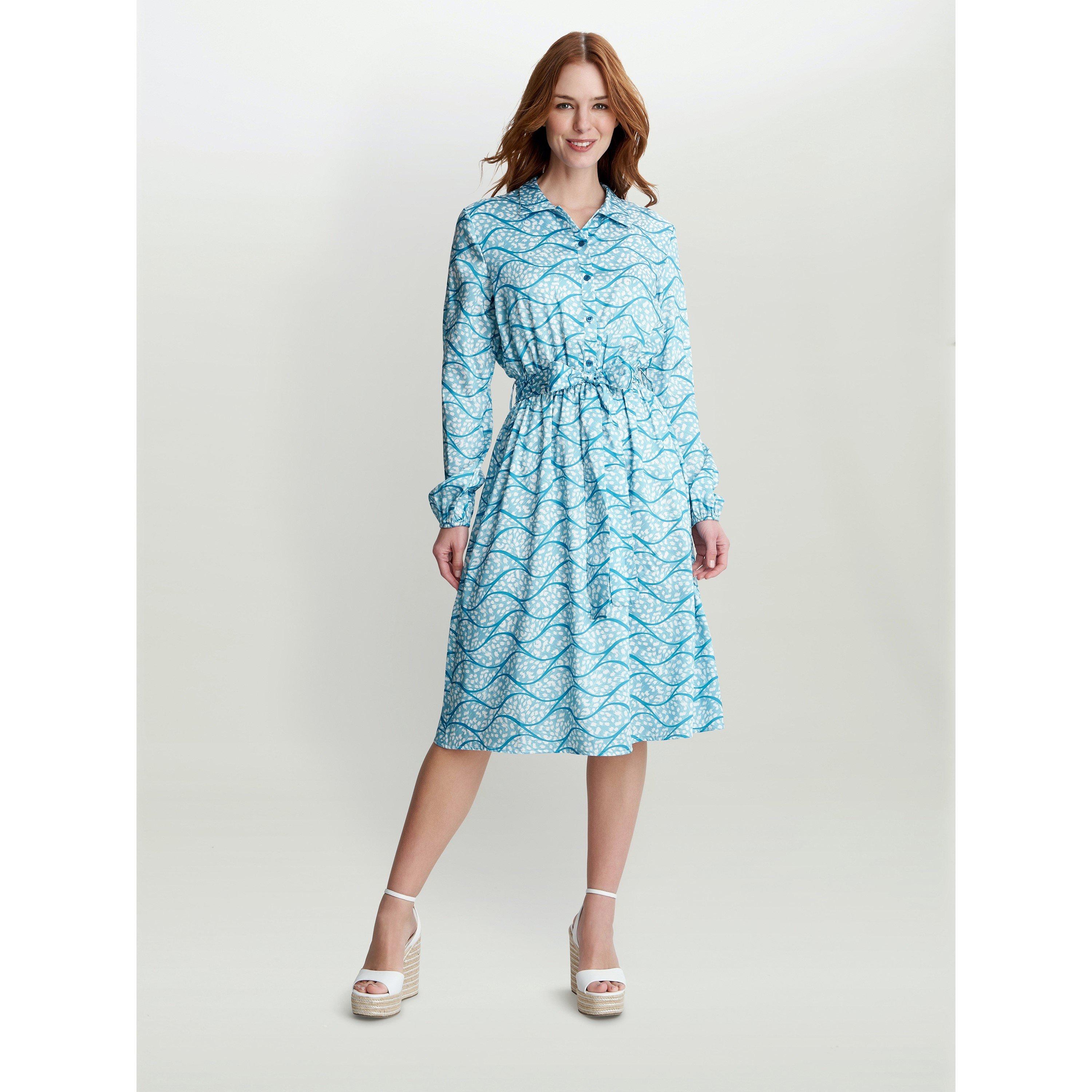 Turquoise - Gina Bacconi - ROTEM LONG SLEEVE SHIRT DRESS TWILL GEORGETTE - 3