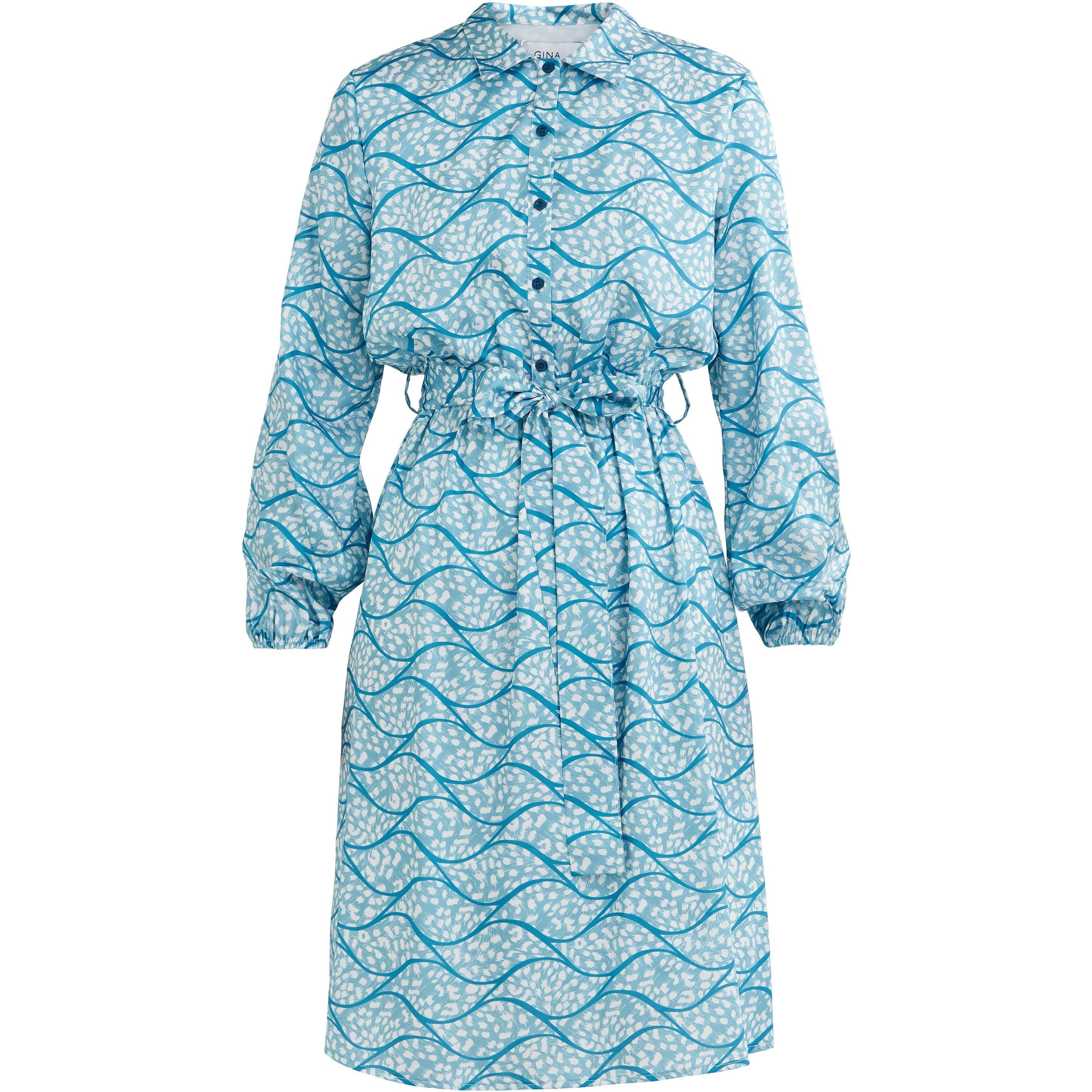 Turquoise - Gina Bacconi - ROTEM LONG SLEEVE SHIRT DRESS TWILL GEORGETTE - 4