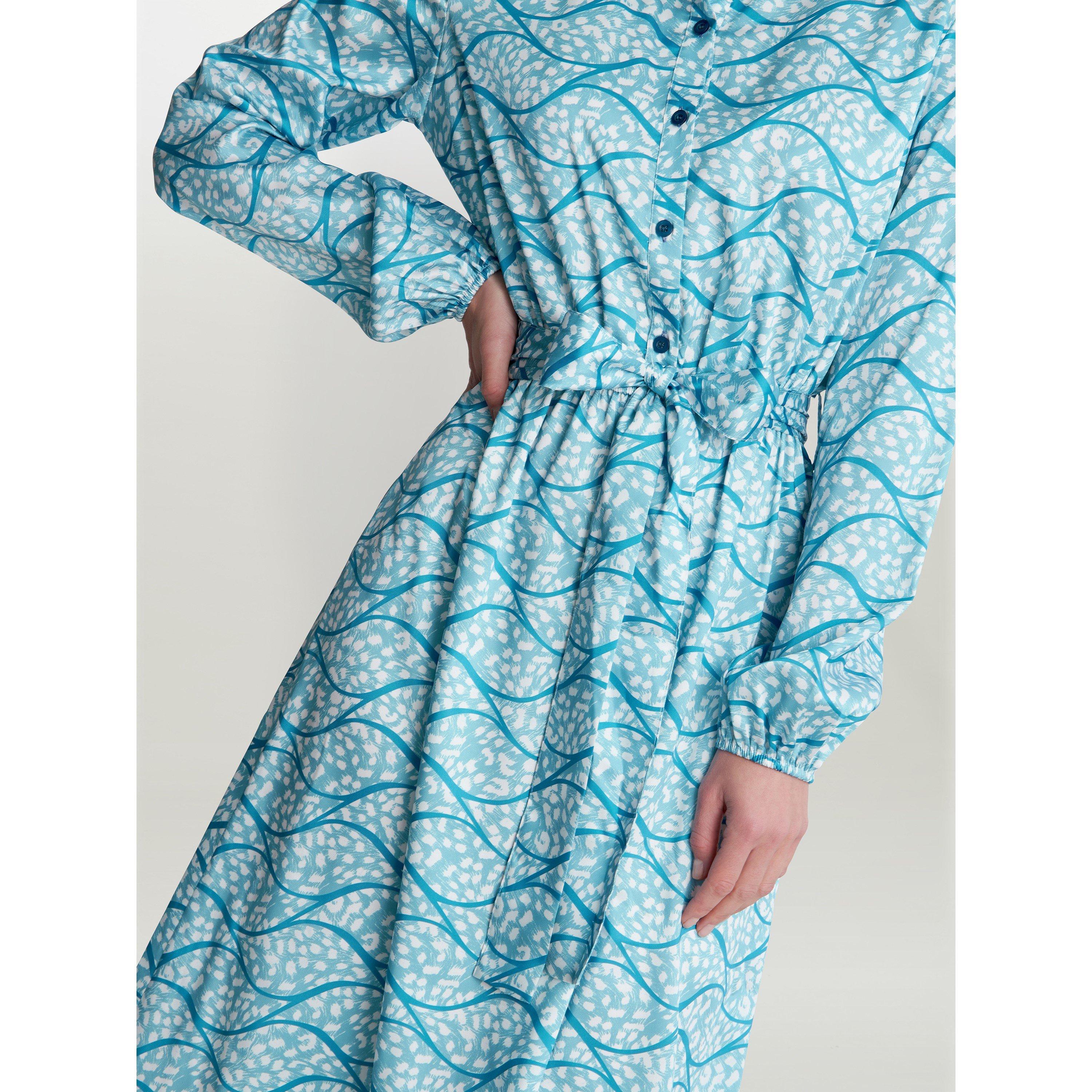 Turquoise - Gina Bacconi - ROTEM LONG SLEEVE SHIRT DRESS TWILL GEORGETTE - 5