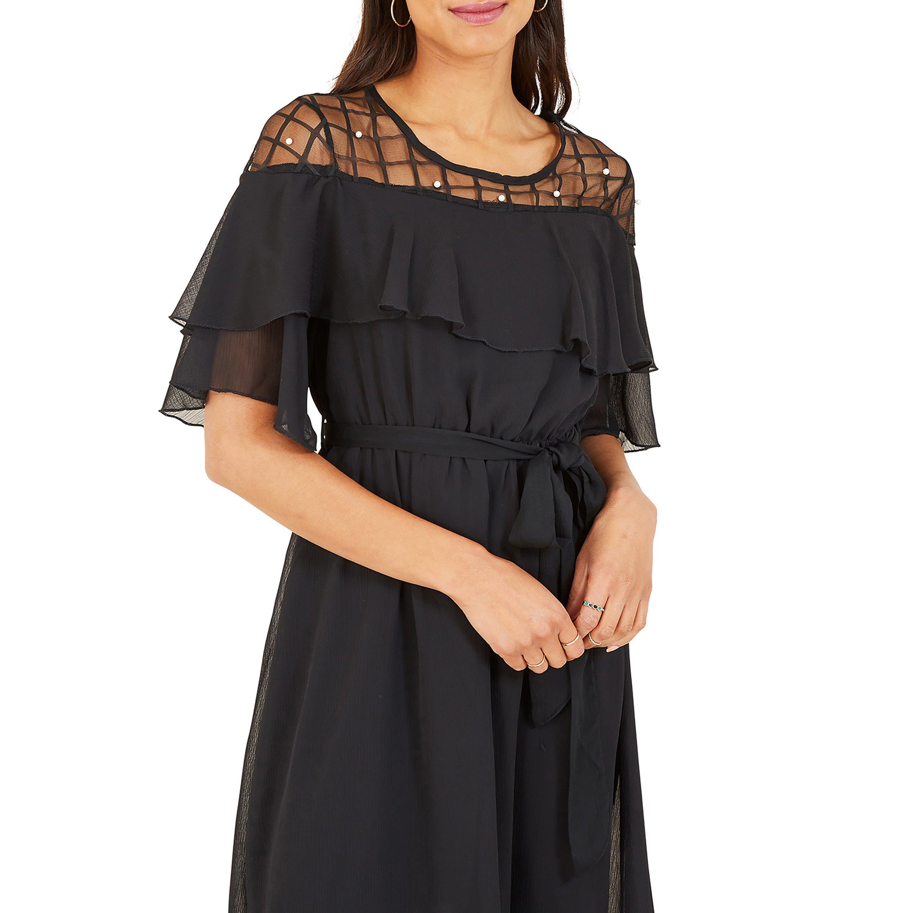Black - Yumi - Lace Frill Midi Dress In Black - 2
